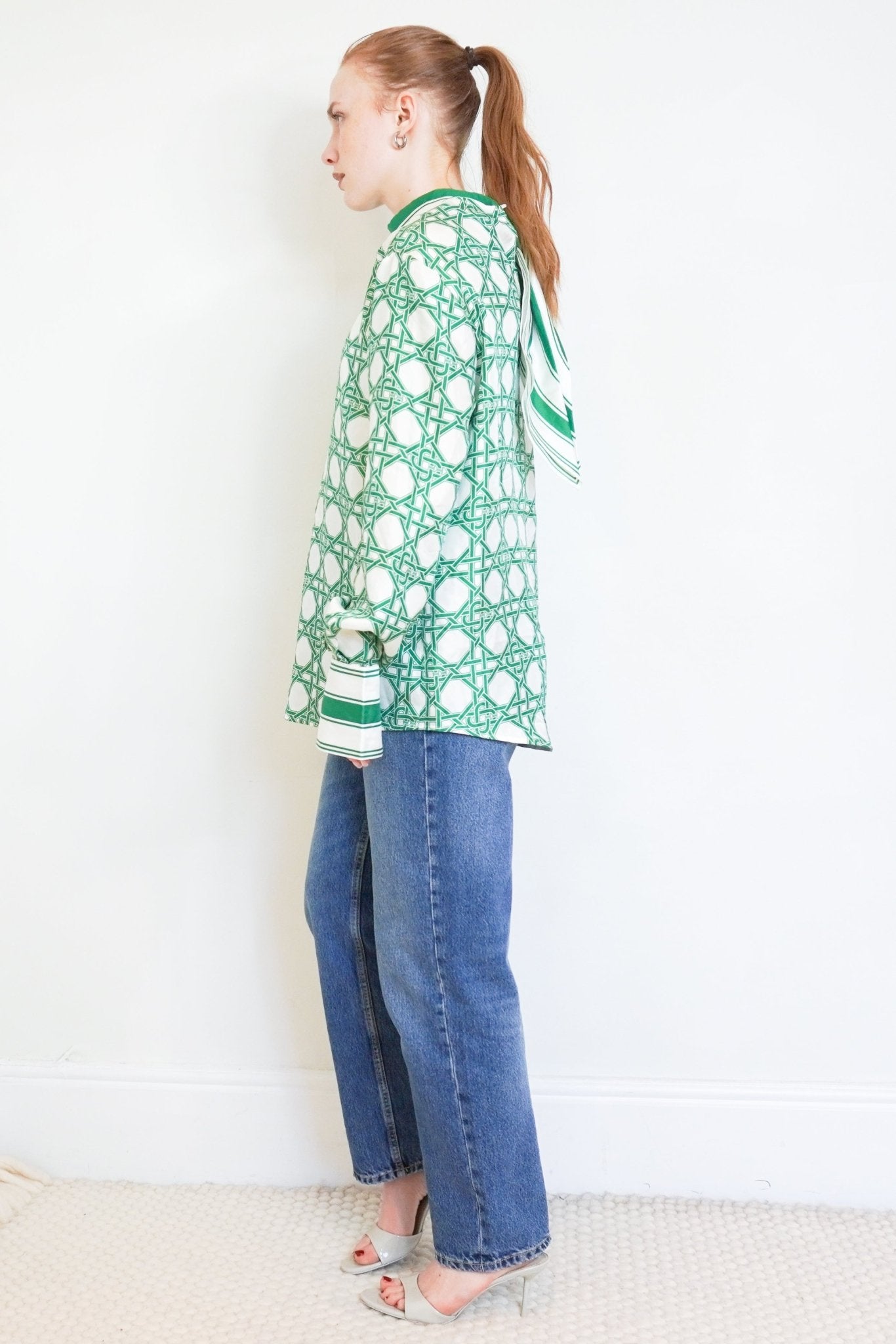 Casablanca Green & White Geometric Silk Blouse RRP £900 | Authentic Preloved - Reloved Again