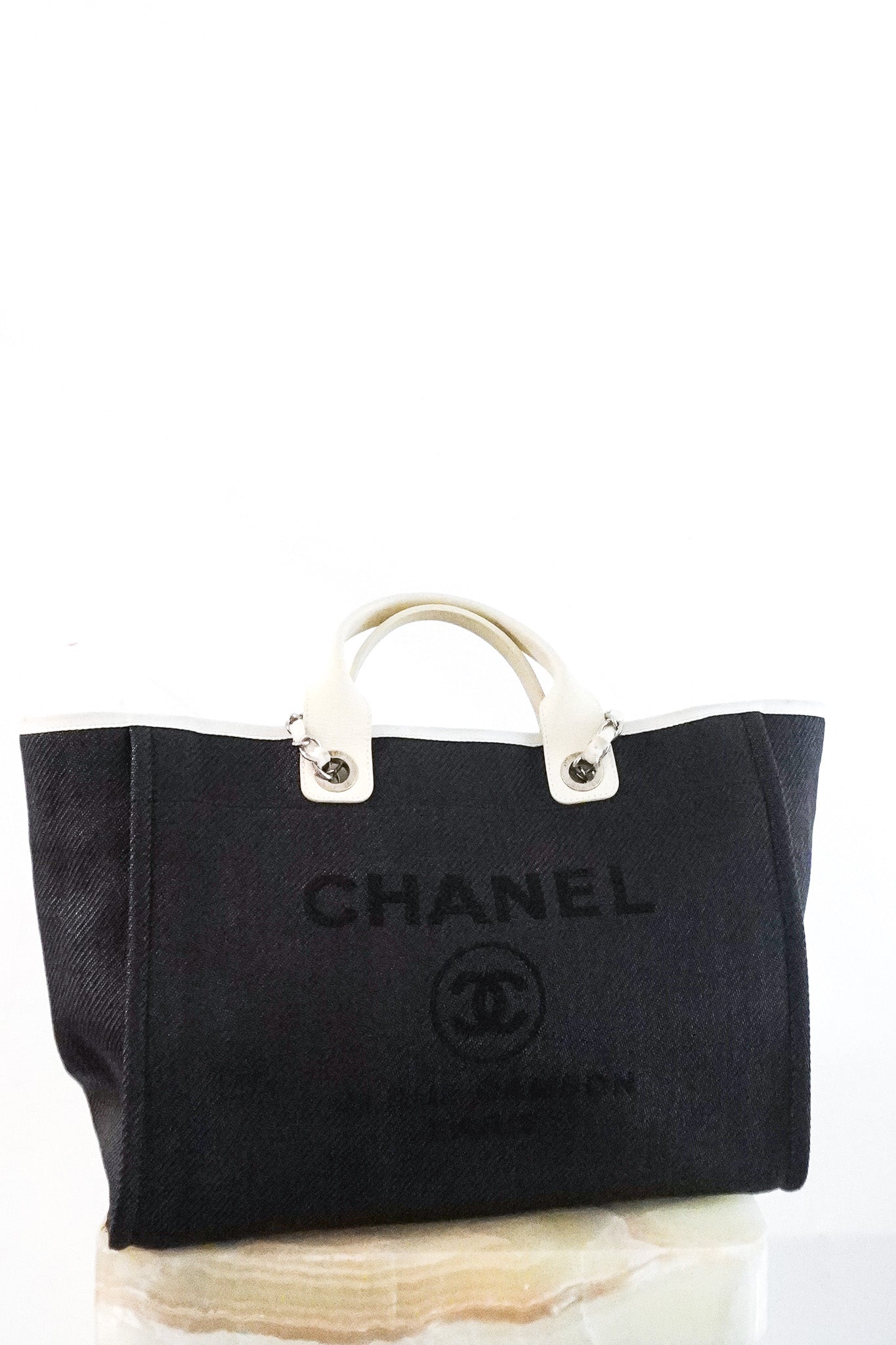 Chanel Black and White Canvas Deauville Tote Bag RRP £3800 | Authentic Preloved - Reloved Again