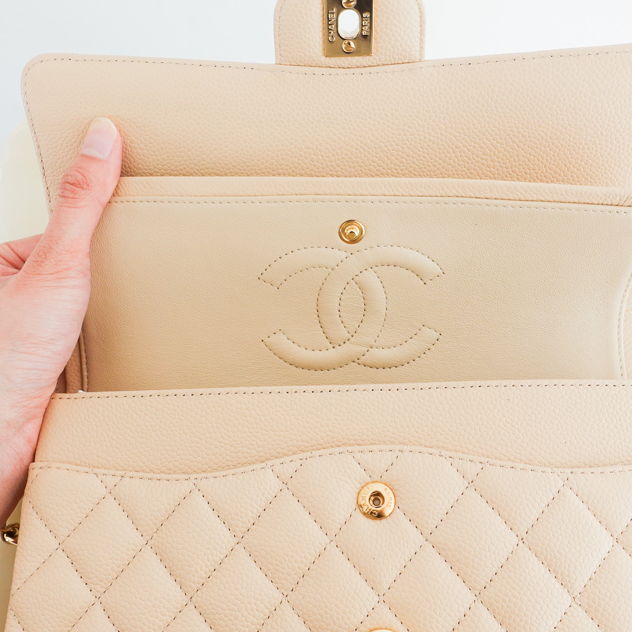 Chanel Caviar Medium Double Flap Beige Bag RRP £10500 | Authentic Preloved - Reloved Again
