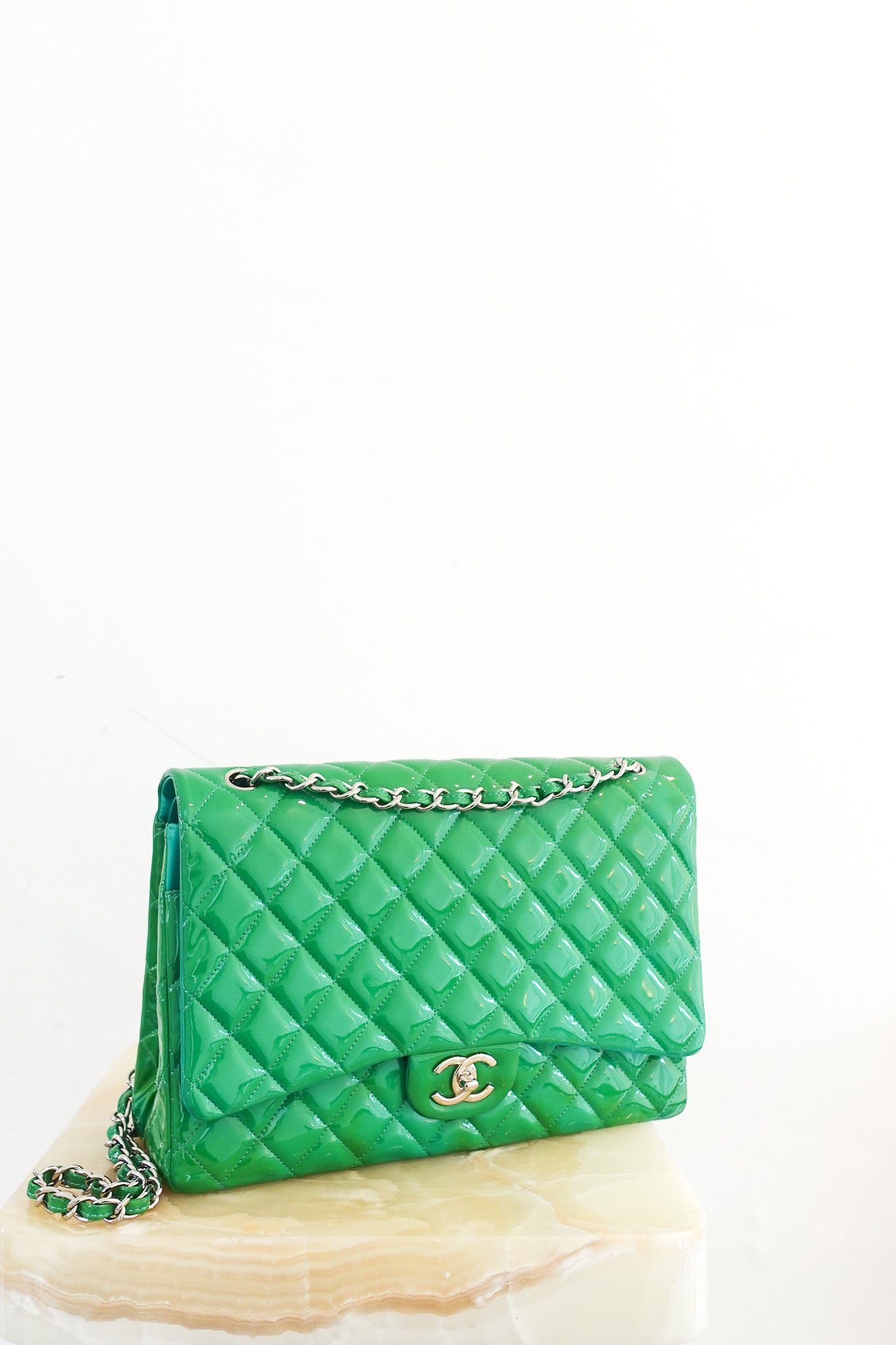 RARE Chanel Double Flap Maxi Green Patent Bag RRP £10000 | Authentic Preloved - Reloved Again