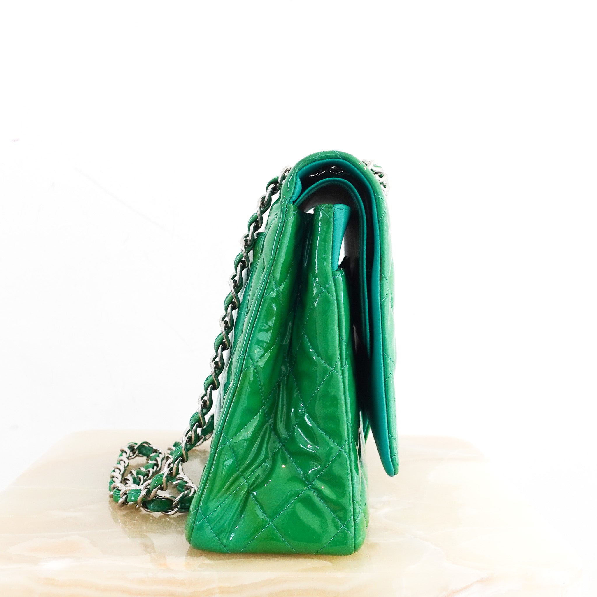 RARE Chanel Double Flap Maxi Green Patent Bag RRP £10000 | Authentic Preloved - Reloved Again