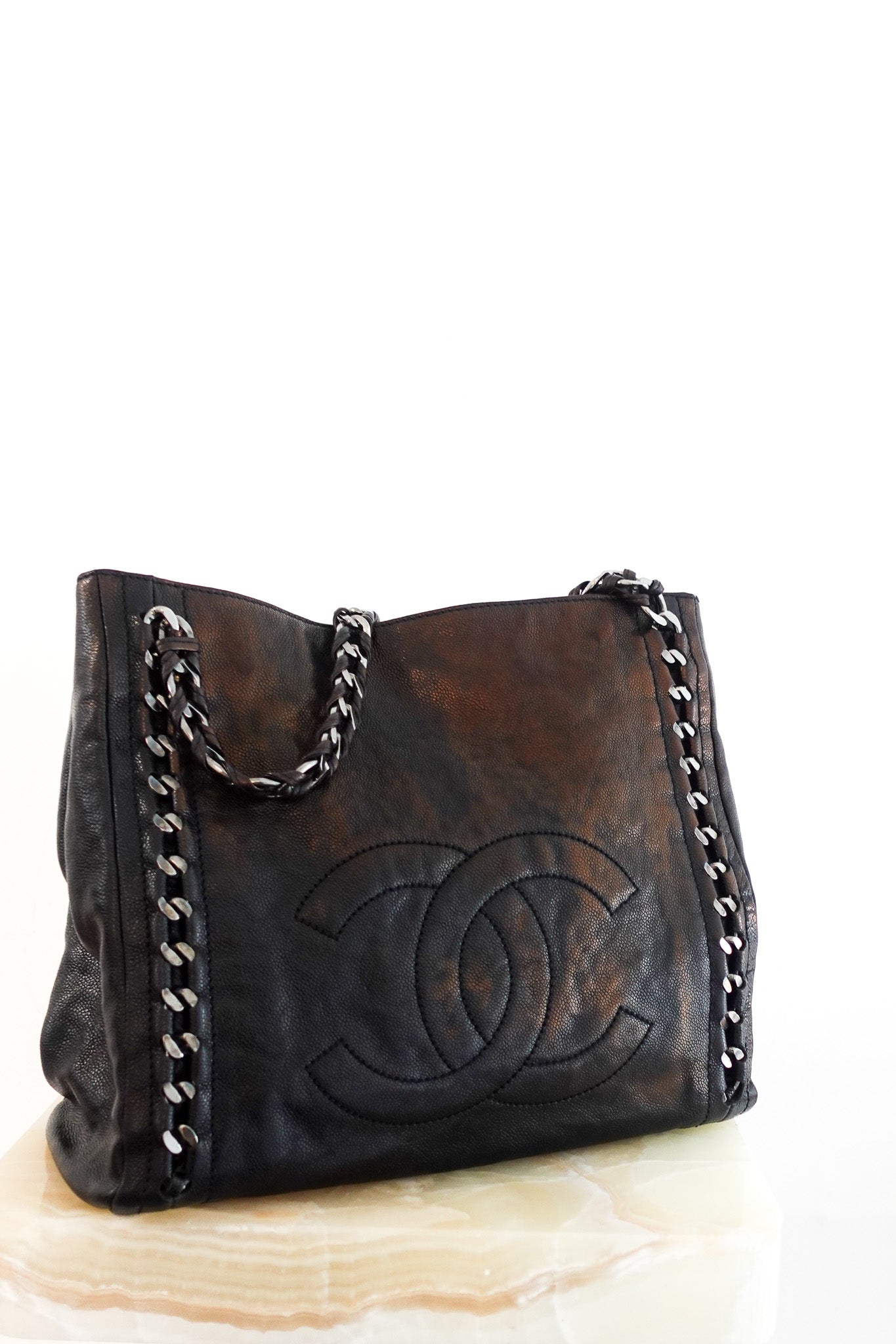 Chanel East West Chain Tote in Black & Brown Metallic Sheen RRP £2000 | Authentic Preloved - Reloved Again