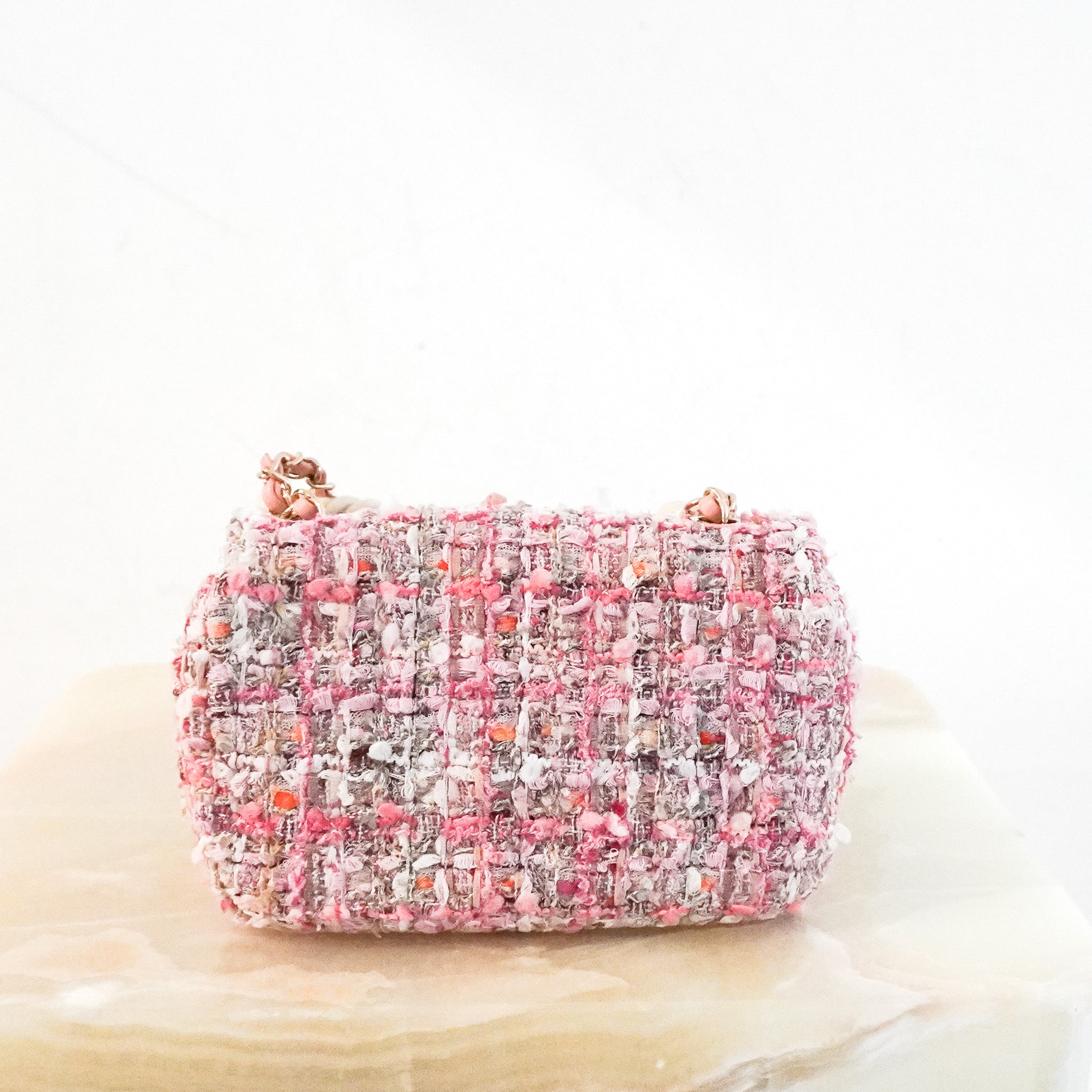 Chanel Pink Tweed Pearl Handle Mini Flap Bag RRP £4420 | Authentic Preloved - Reloved Again