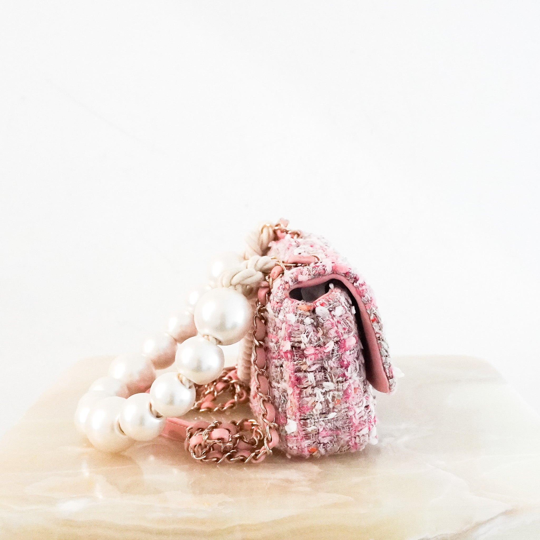 Chanel Pink Tweed Pearl Handle Mini Flap Bag RRP £4420 | Authentic Preloved - Reloved Again