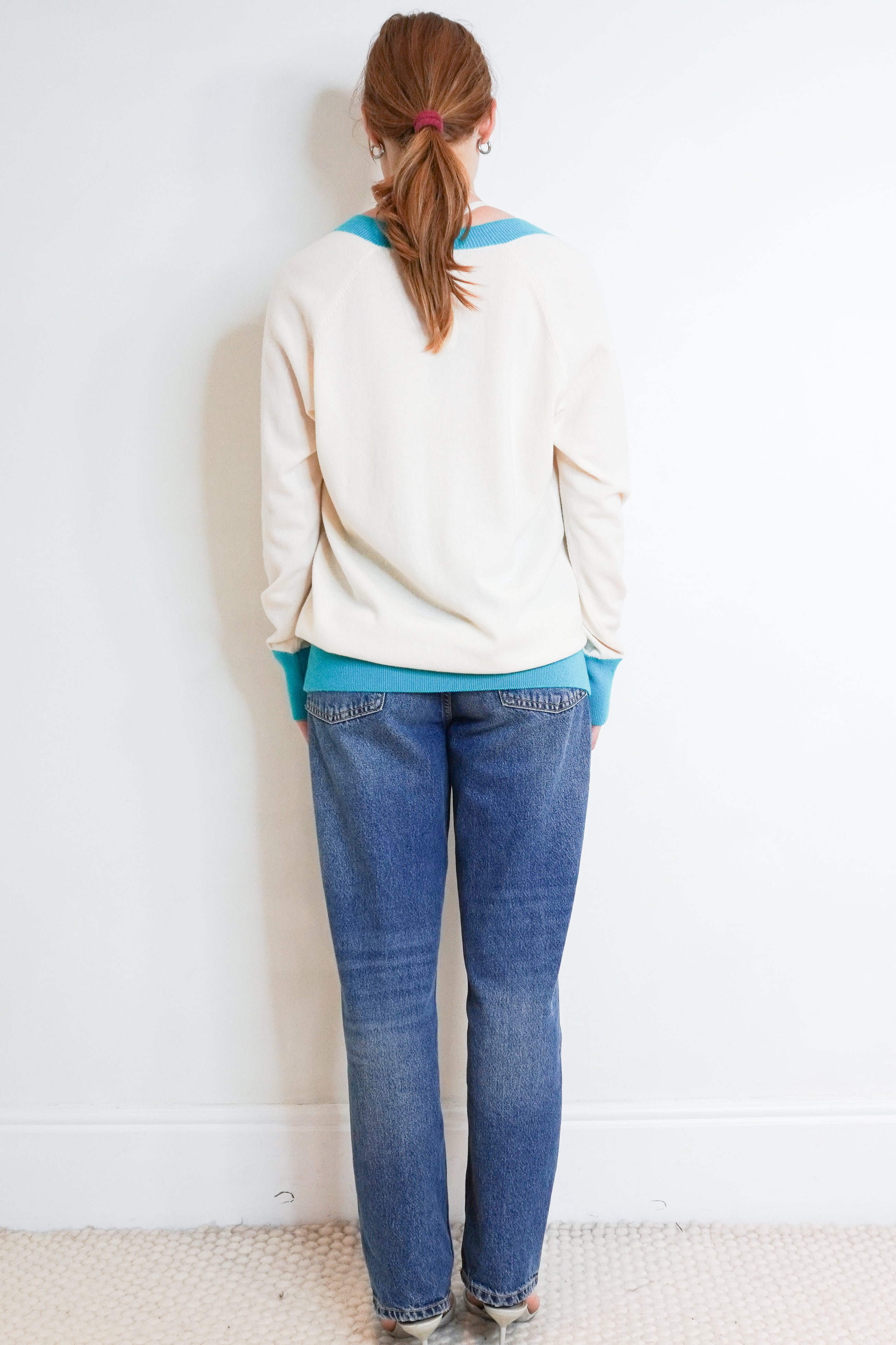 Chanel White and Blue Cashmere Sweater RRP £1500 | Authentic Preloved