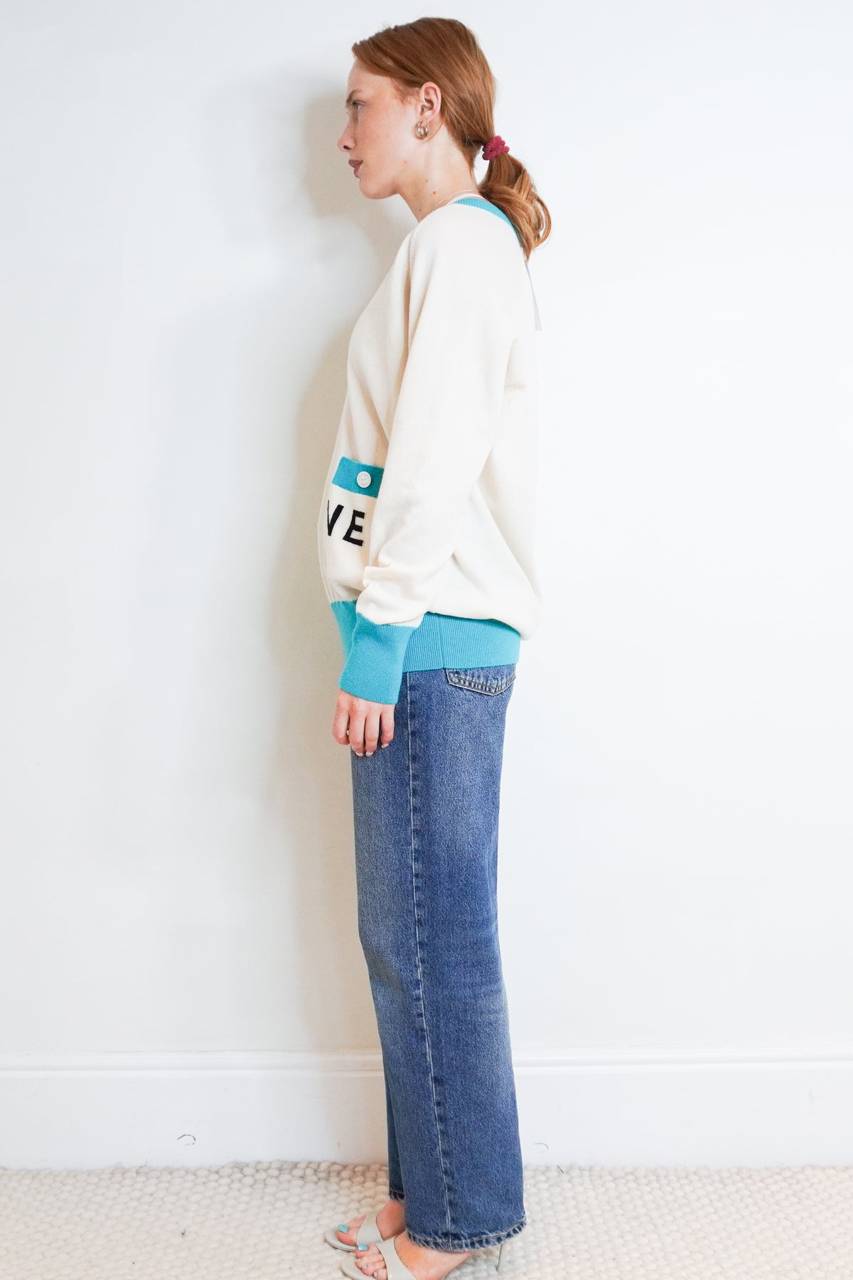 Chanel White and Blue Cashmere Sweater RRP £1500 | Authentic Preloved