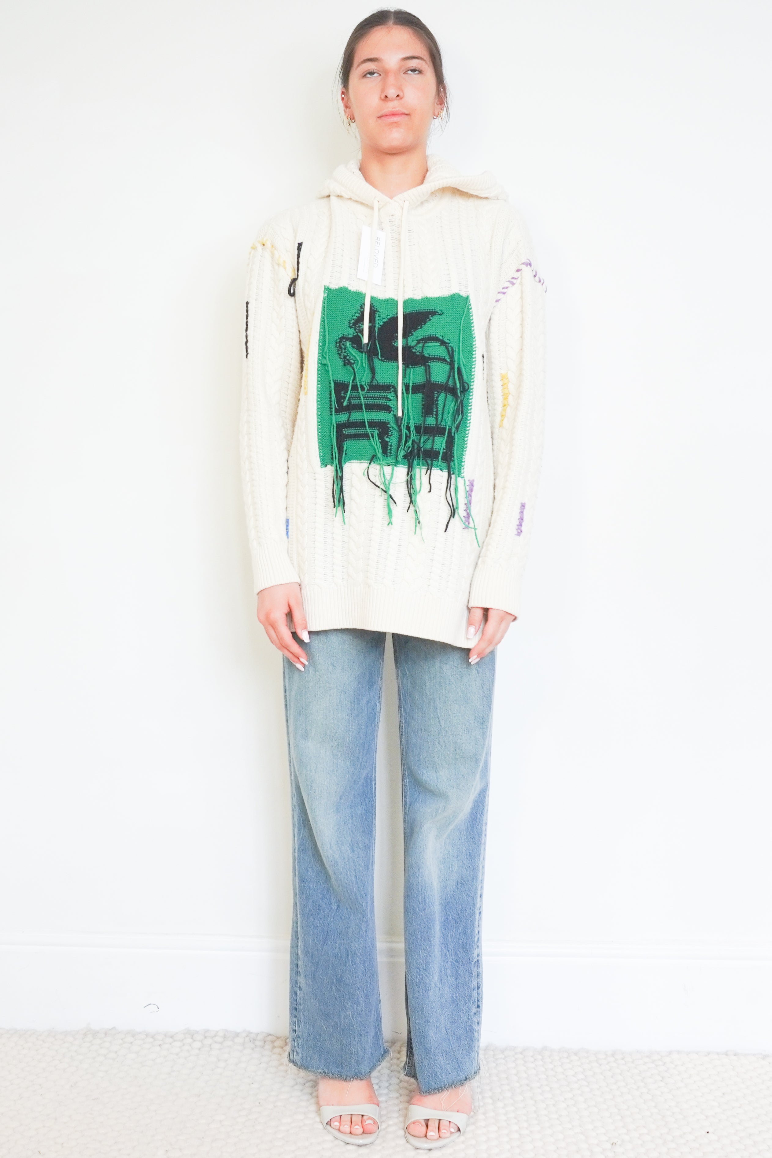 front image of the Etro Milano sweater showing the embroidery design