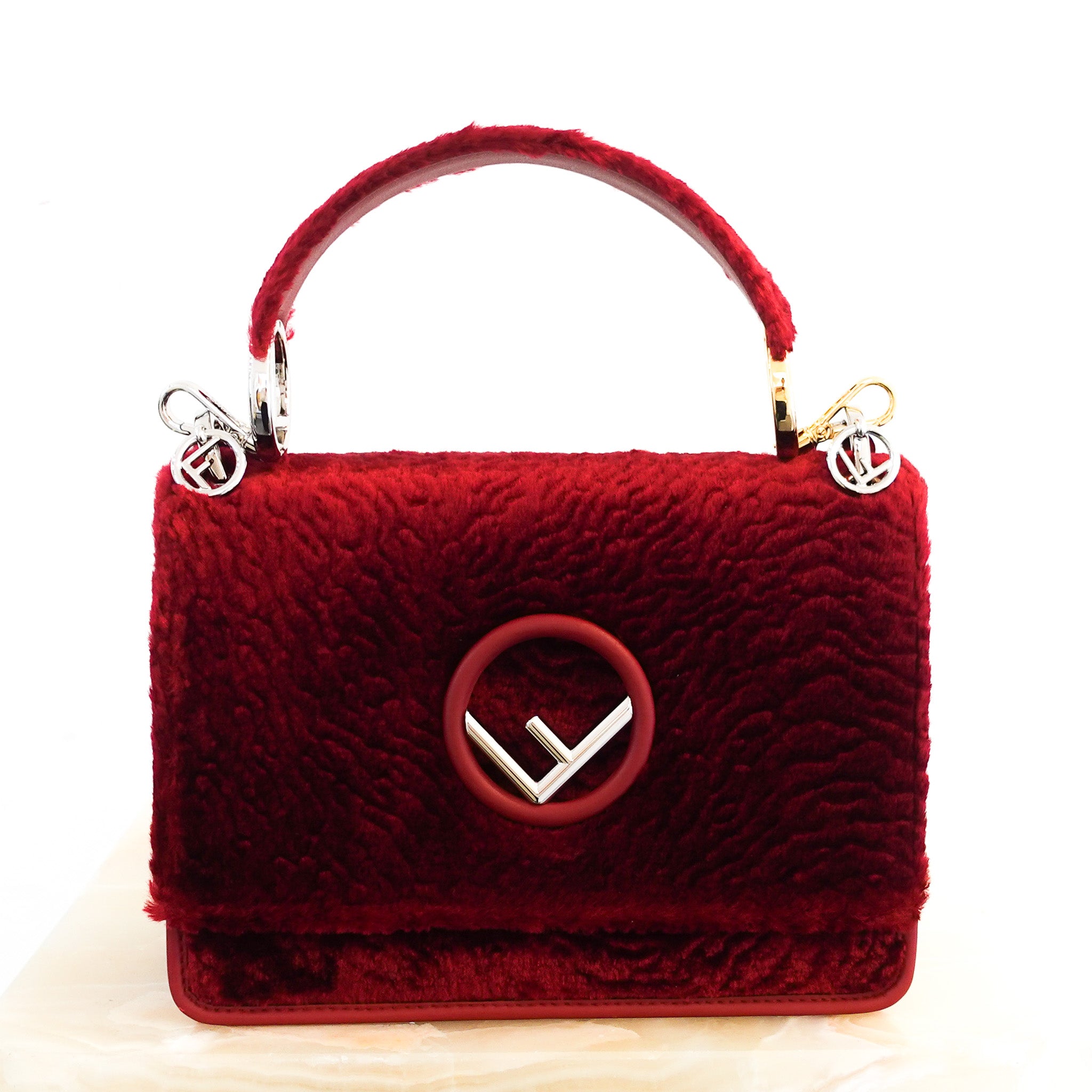 Fendi Kan I F Shoulder Red Velour Bag RRP £1890 | Authentic Preloved - Reloved Again