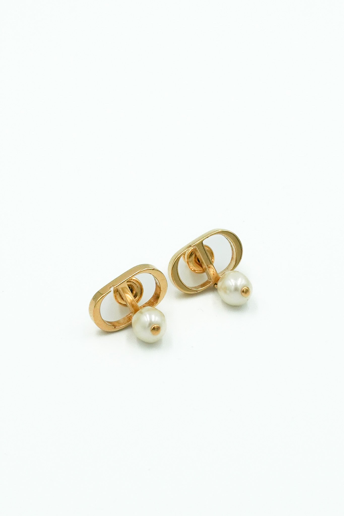 front image Dior CD Earrings in Gold-Tone Metal with White Resin Pearls