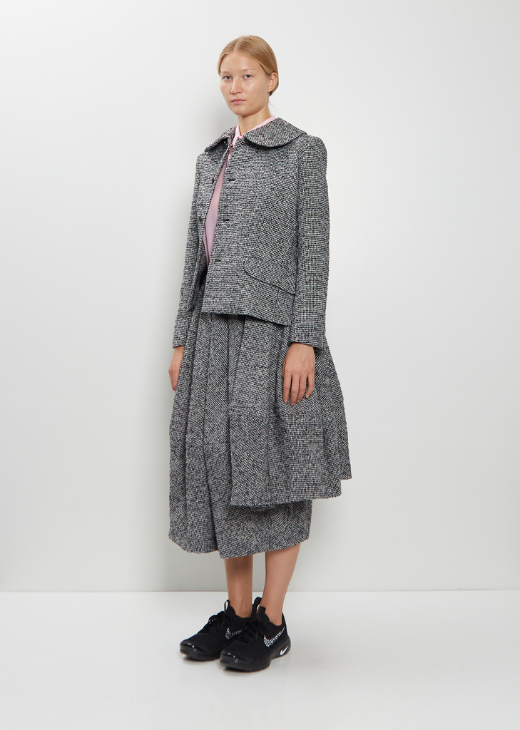 Commes de Garçons Black & Ecru Pinwheel Houndstooth Asymmetric Wool Skirt (RRP £1400) | Authentic Preloved