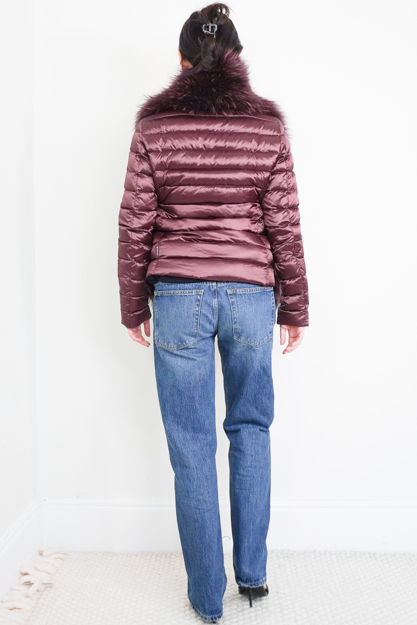 Moncler Burgundy Doren Fur Puffer Jacket RRP £1800 | Authentic Preloved - Reloved Again