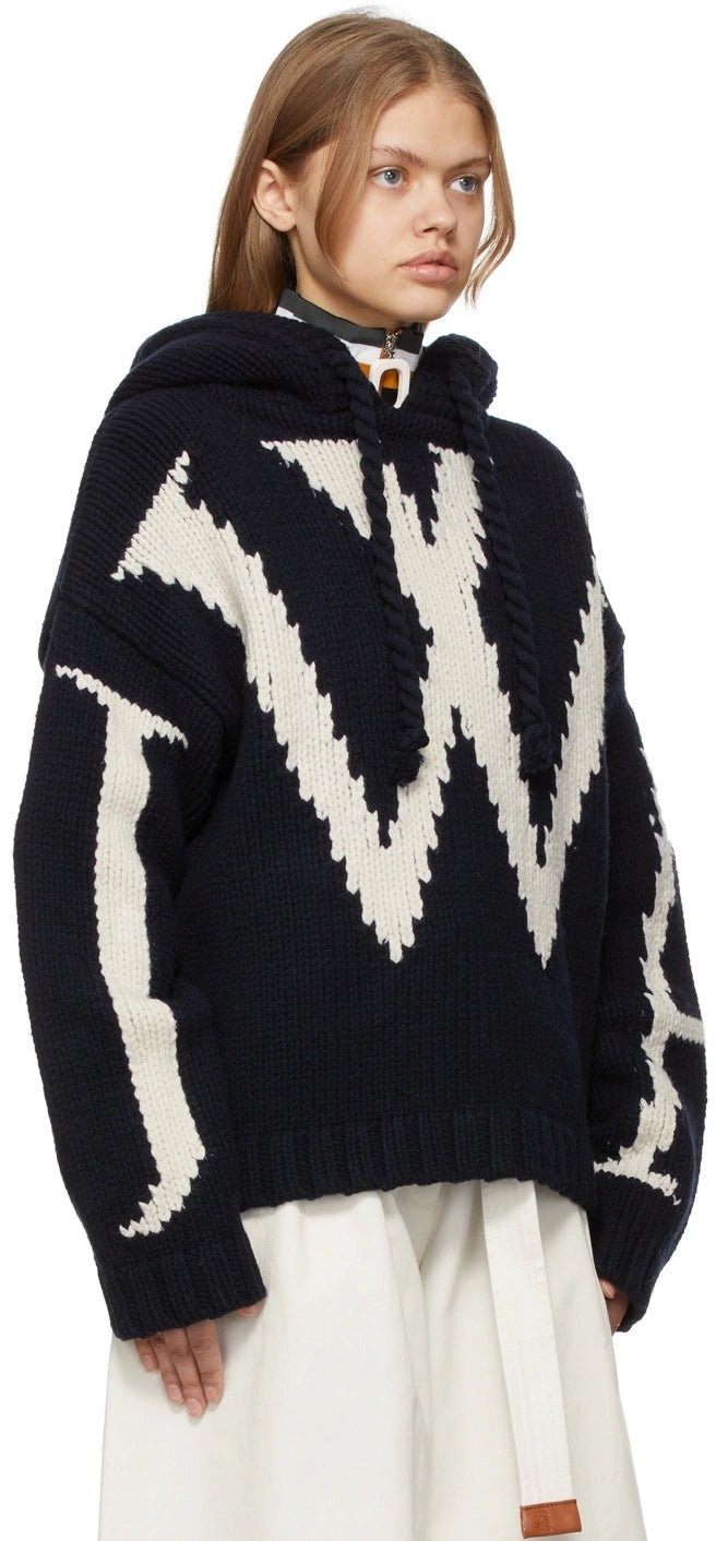NEW JW Anderson Logo navy Chunky Knit Hoodie RRP £595 | Authentic Preloved - Reloved Again
