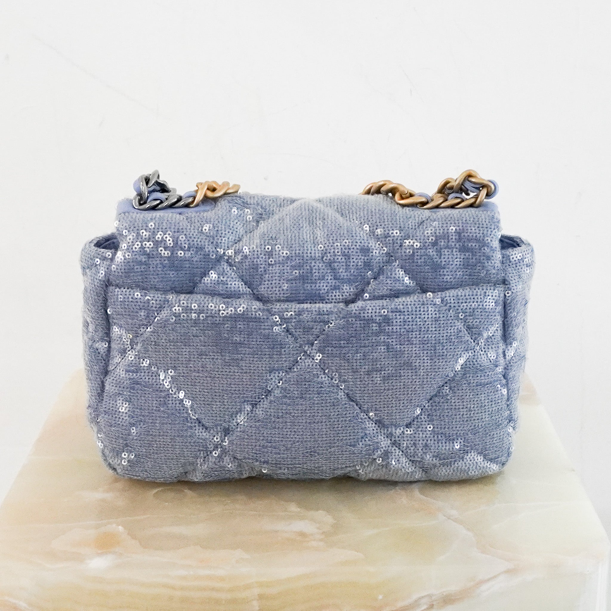 NEW Chanel 19 Blue Sequin Small Single Flap Bag RRP £5500 | Authentic Preloved - Reloved Again