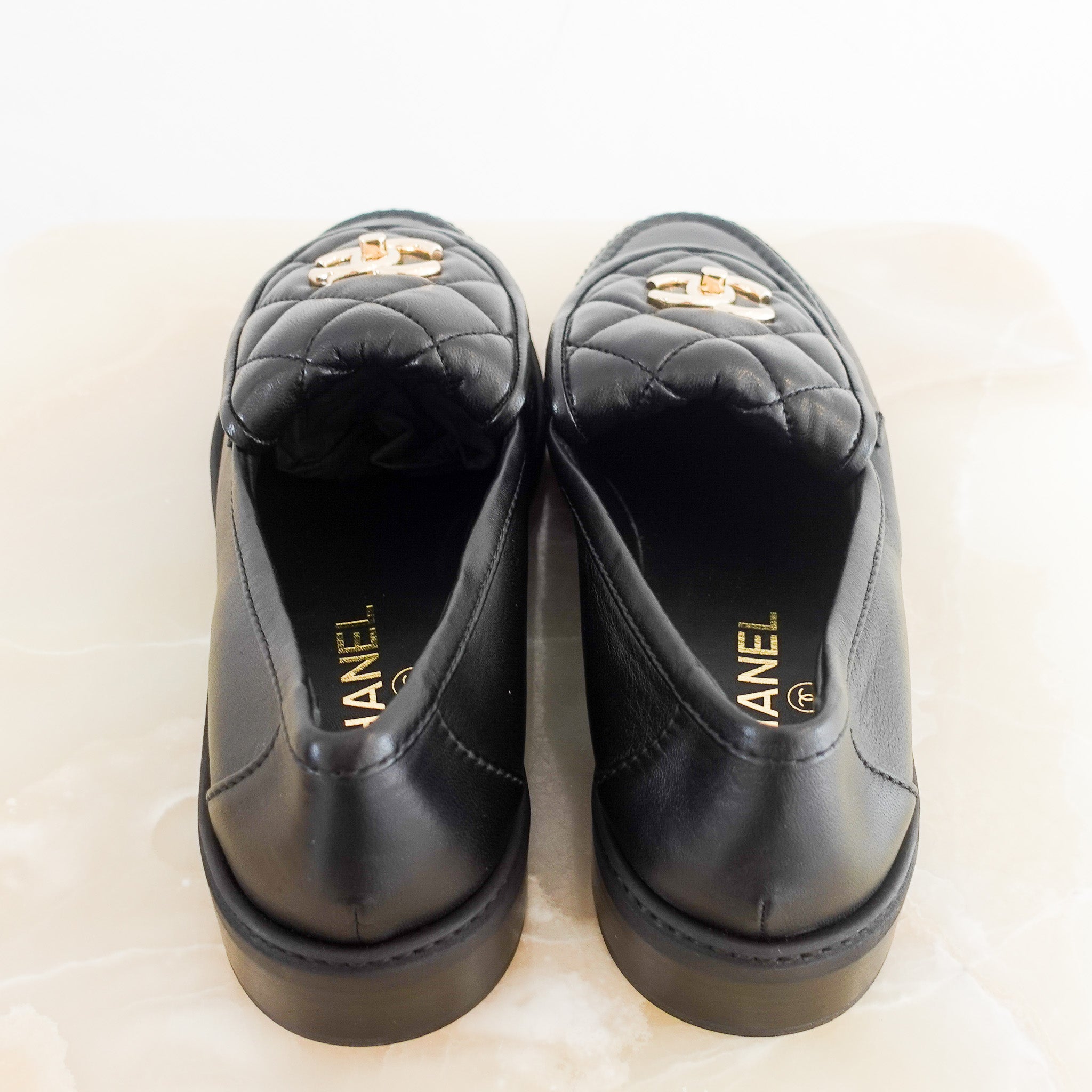 NEW Chanel Quilted Lambskin CC turn - lock Loafers RRP £1300 | Authentic Preloved - Reloved Again