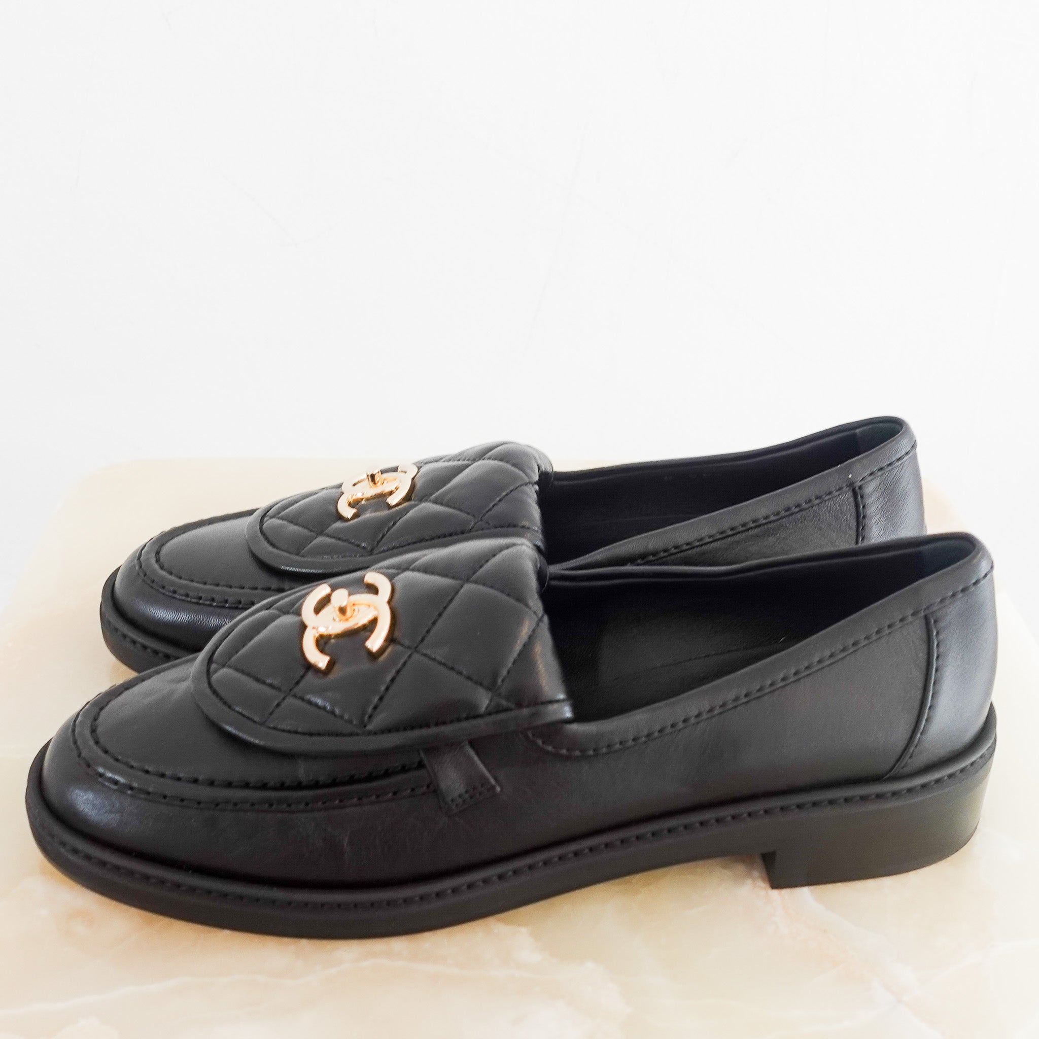 NEW Chanel Quilted Lambskin CC turn - lock Loafers RRP £1300 | Authentic Preloved - Reloved Again