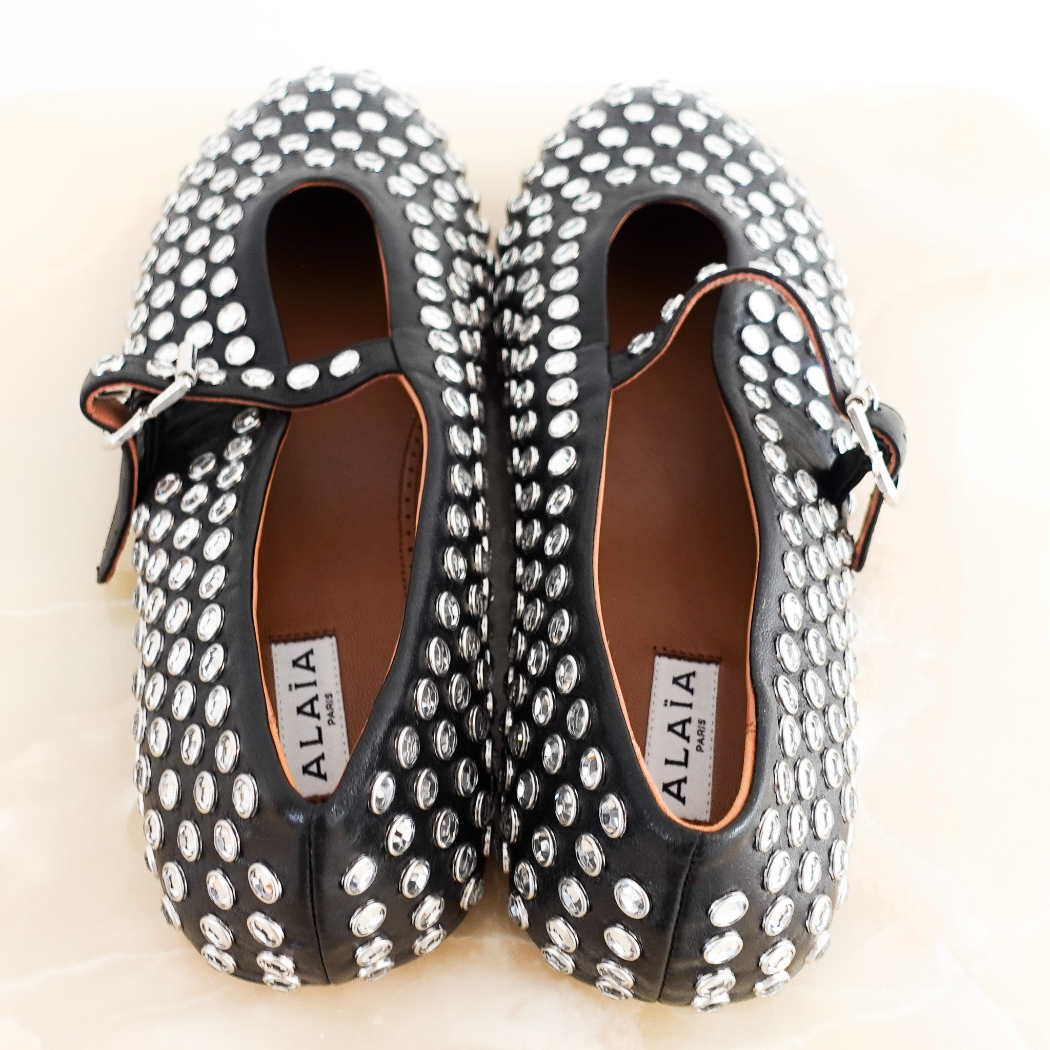 NEW CURRENT SEASON ALAIA Strass Ballet Flats in Black RRP £950 | Authentic Preloved - Reloved Again