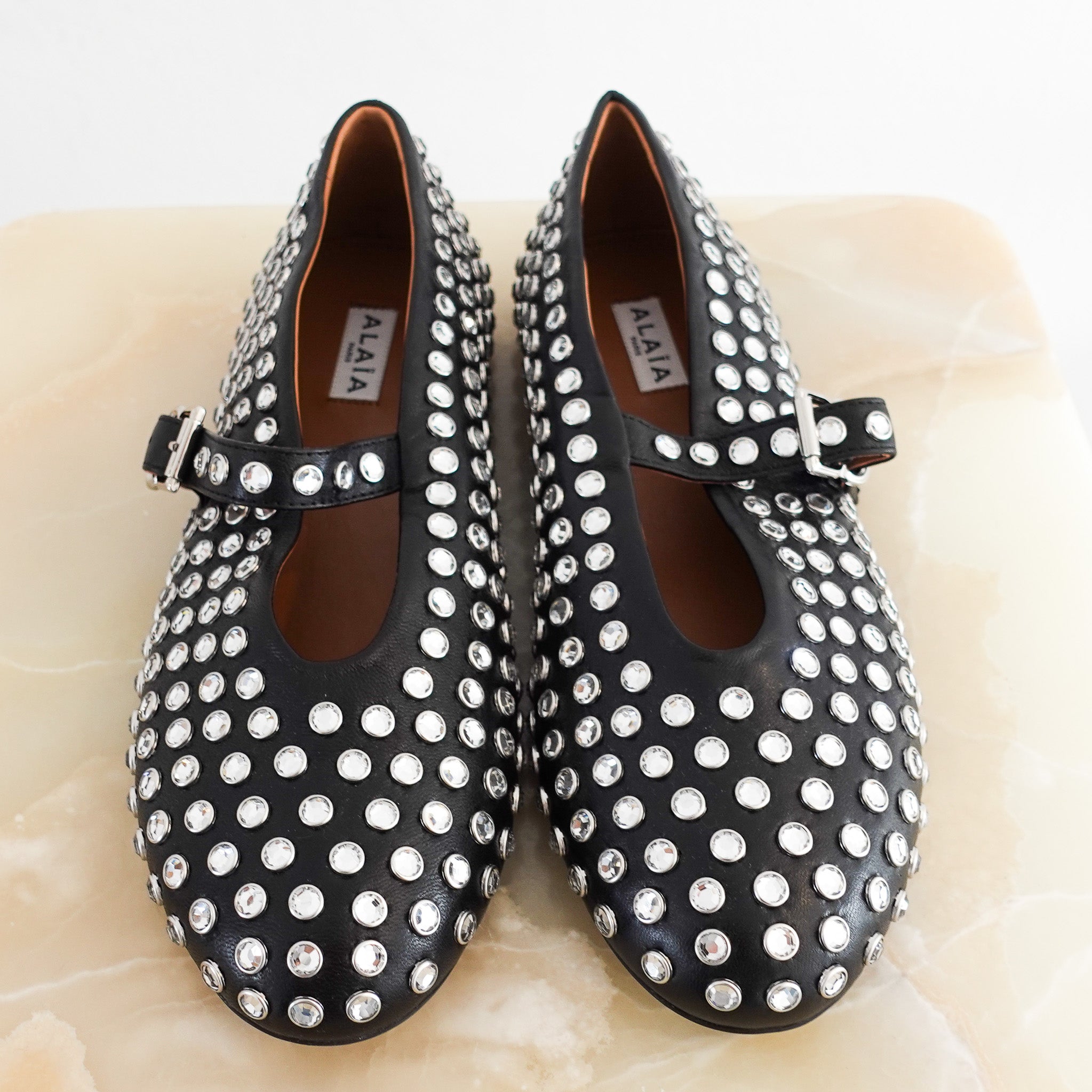 NEW CURRENT SEASON ALAIA Strass Ballet Flats in Black RRP £950 | Authentic Preloved - Reloved Again