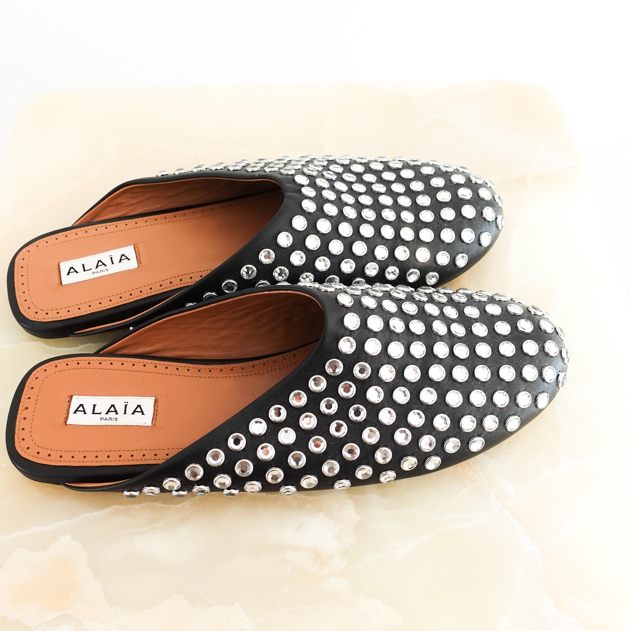 NEW CURRENT SEASON ALAIA Strass Mules in Black RRP £790 | Authentic Preloved - Reloved Again