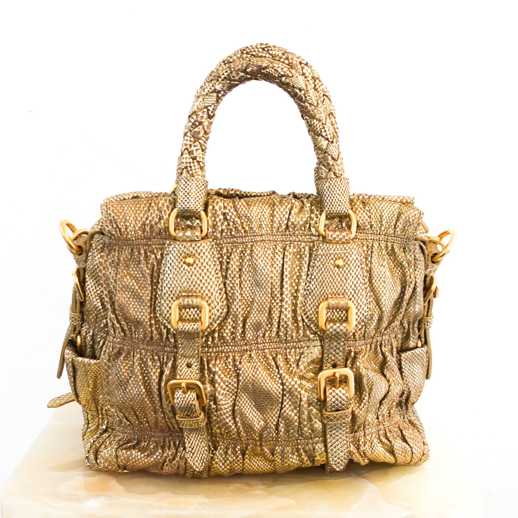 NEW Prada Gaufre Python Bag in Gold | Authentic Preloved - Reloved Again