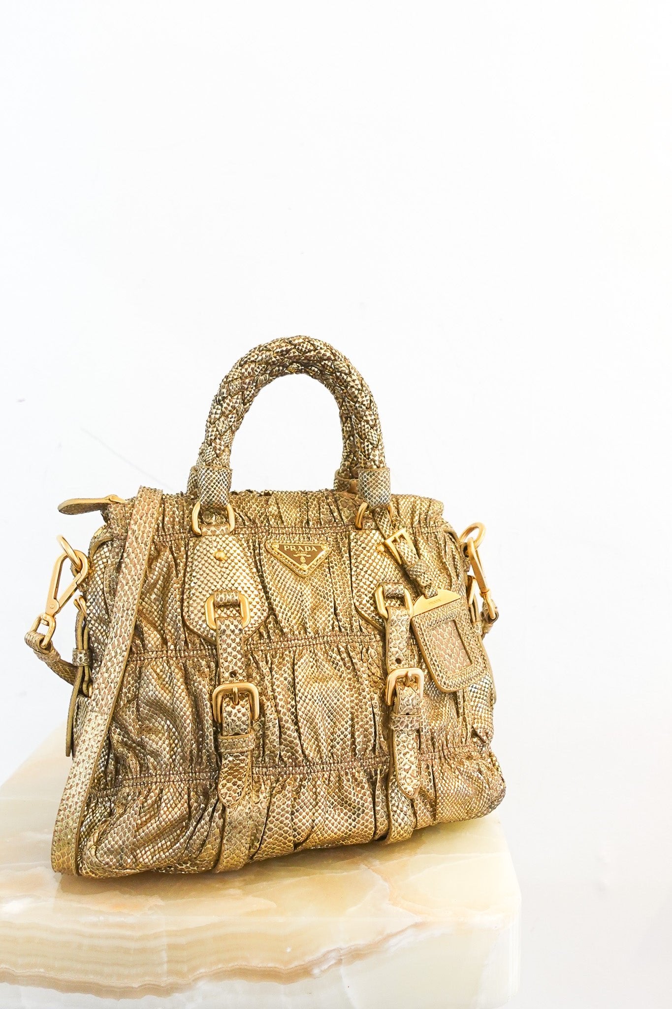 NEW Prada Gaufre Python Bag in Gold | Authentic Preloved - Reloved Again