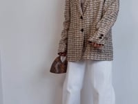 Victoria Beckham boucle long line beige blazer