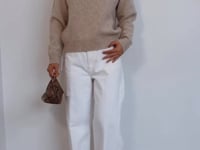 Sporty and Rich comfy wool cream sweater with embroidered logo