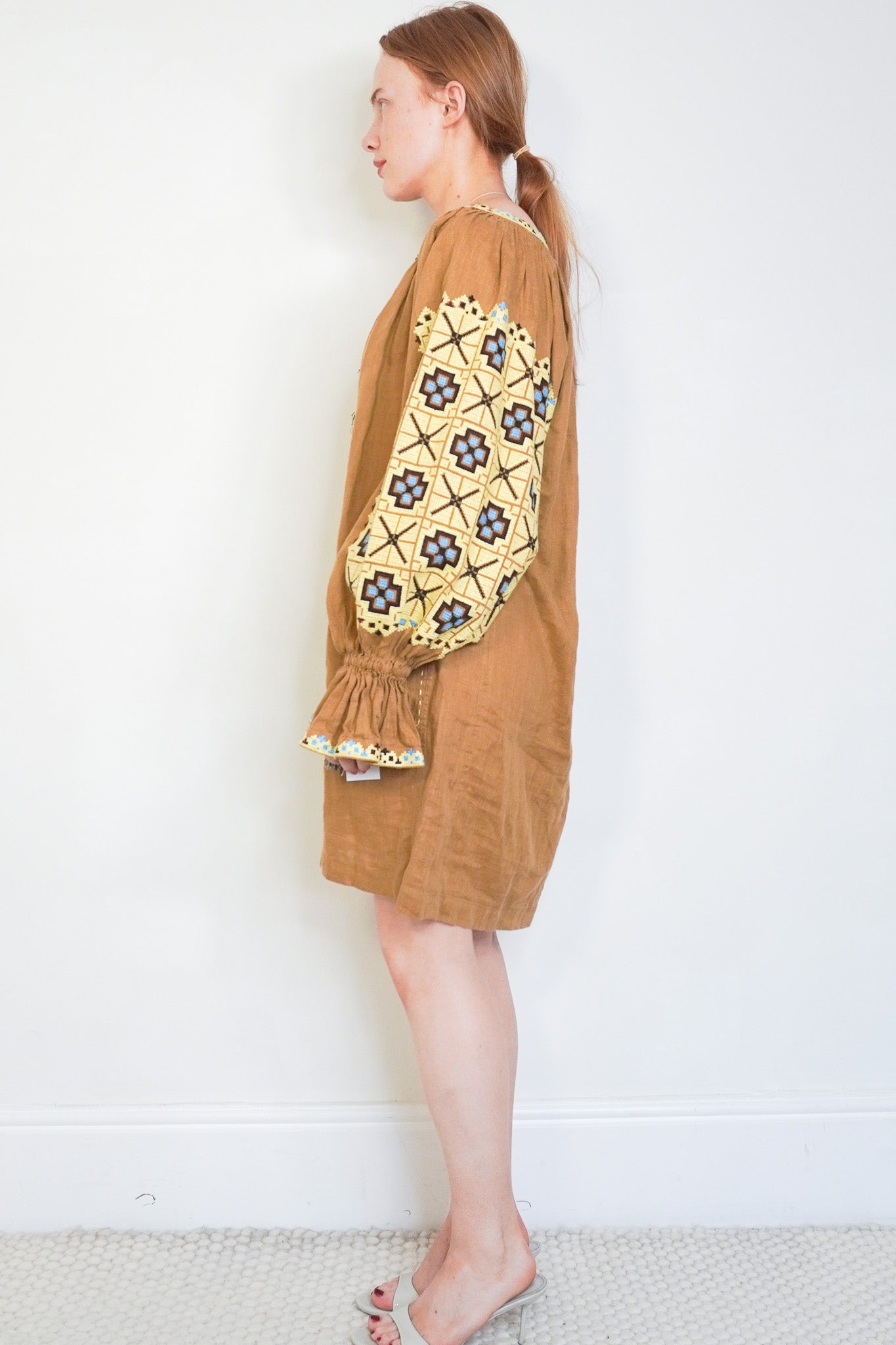 Vita Kin Camel Linen Embroidered Mini Dress (RRP £1,300) | Authentic Preloved - Reloved Again