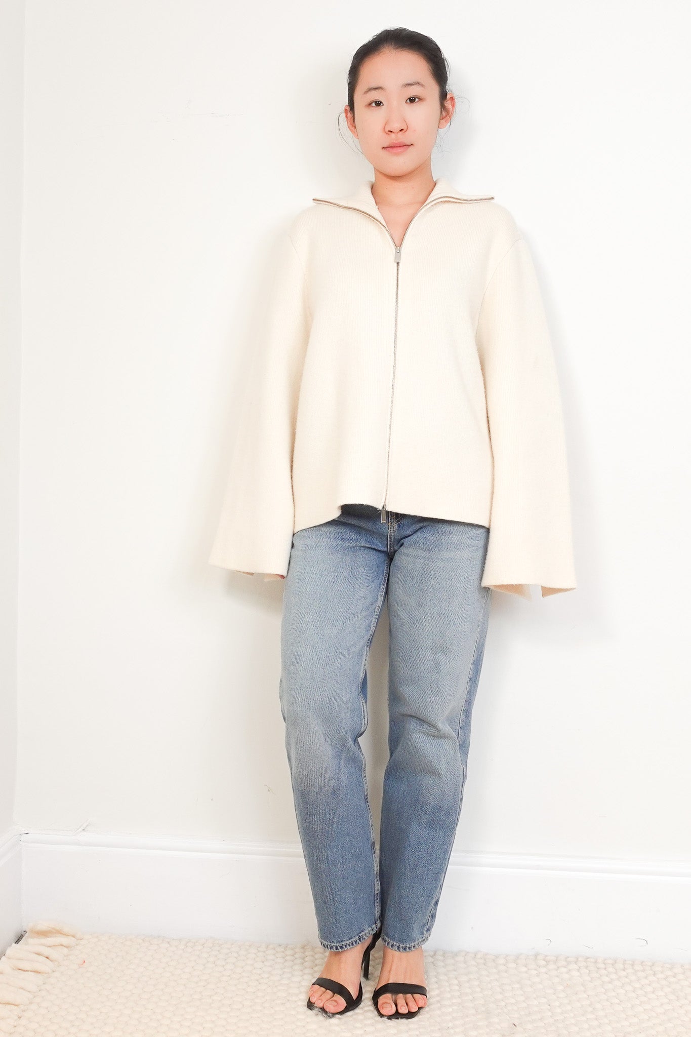 toteme-double-zip-sweater-cardigan-ribbed-heavyweight-cream-front-picture-chelsea-london