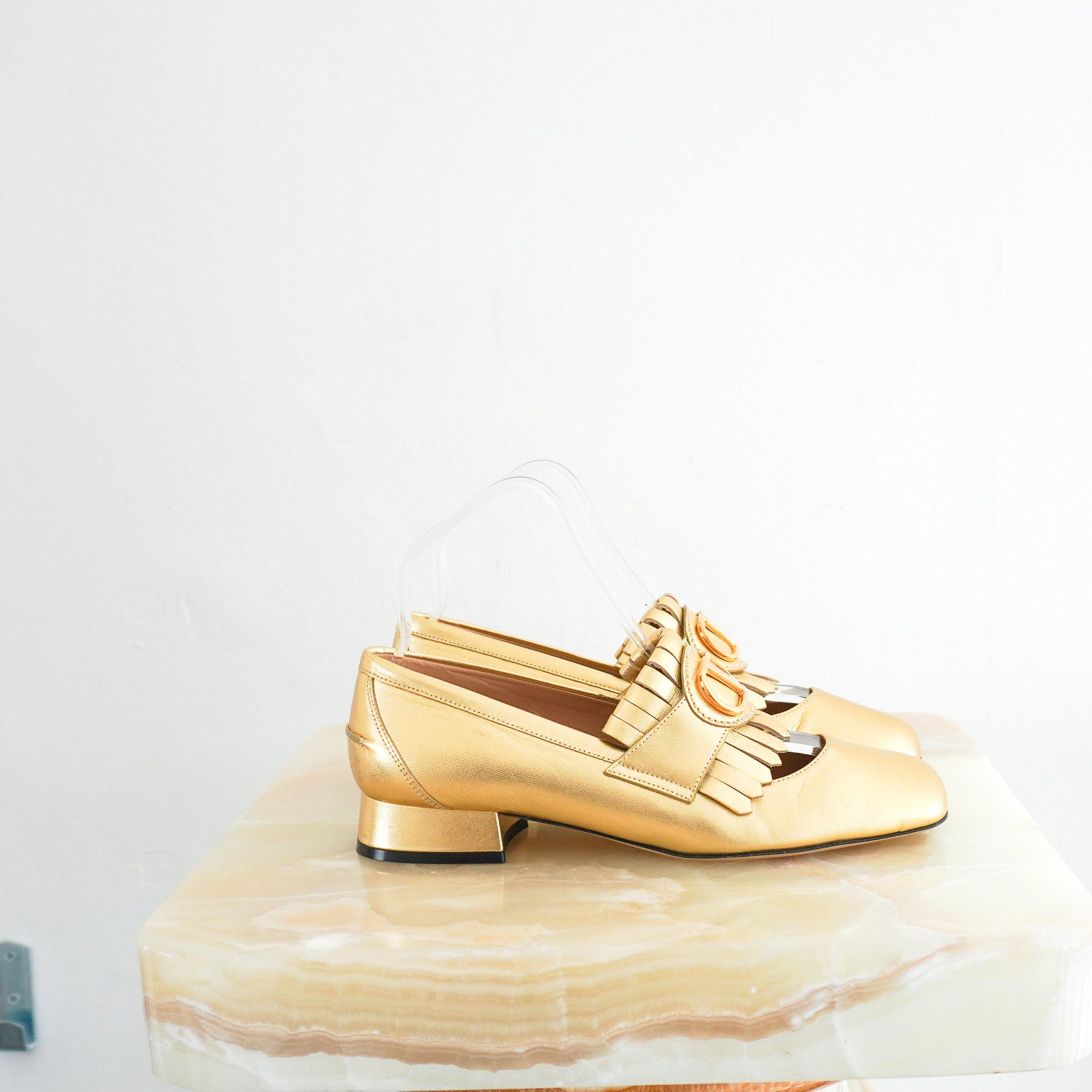 NEW Valentino Vlogo Fringe Loafers in Gold RRP £800 | Authentic Preloved - Reloved Again