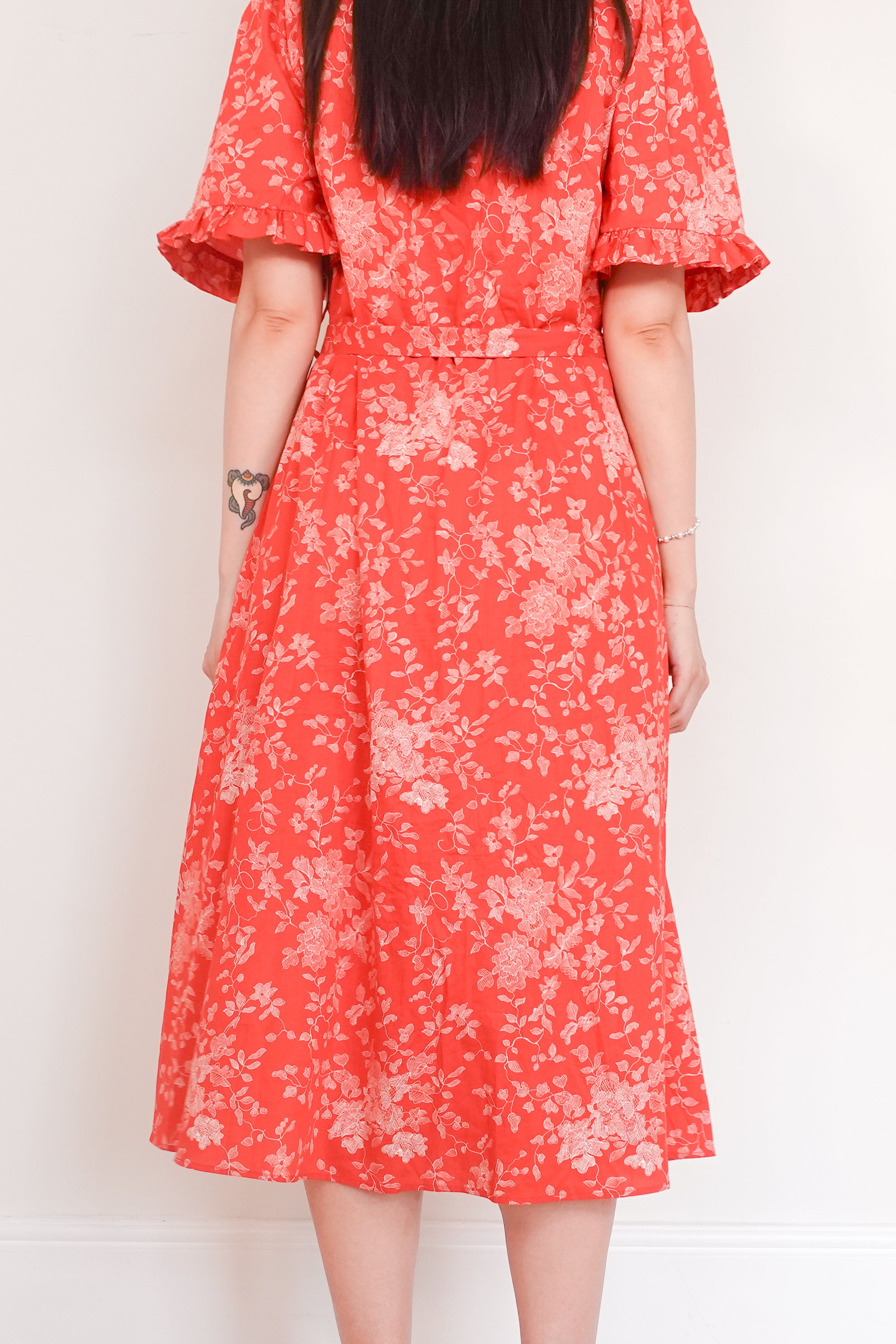 Red floral print midi dress RRP £250