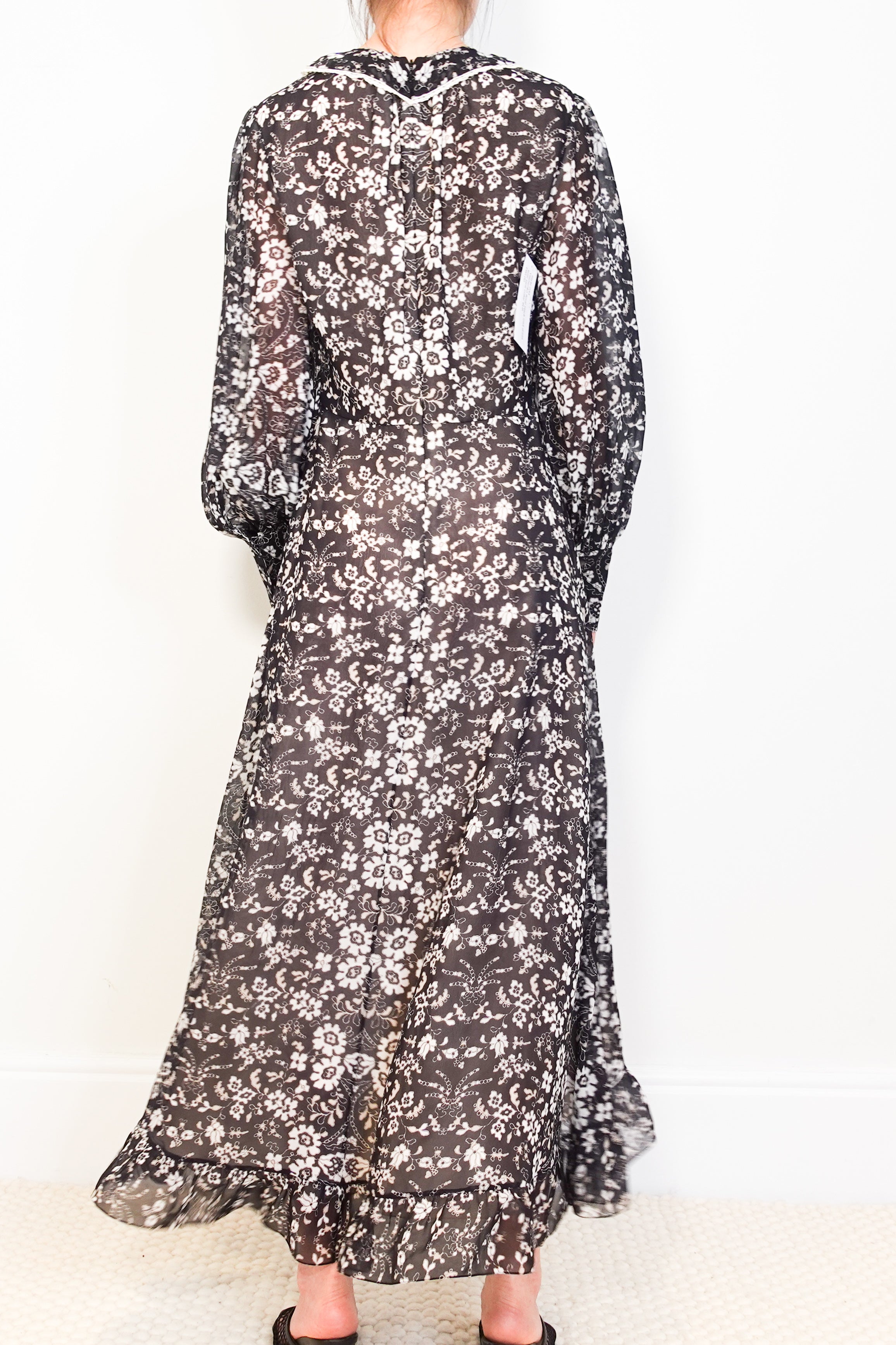 Floral black midi dress lace collar RRP £350