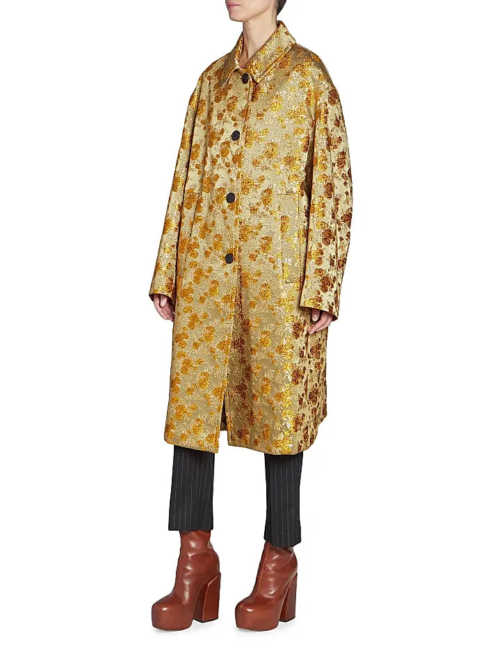 NEW Dries Van Noten Rinks Gold Metallic Jacquard Coat (RRP £1320) | Authentic Preloved