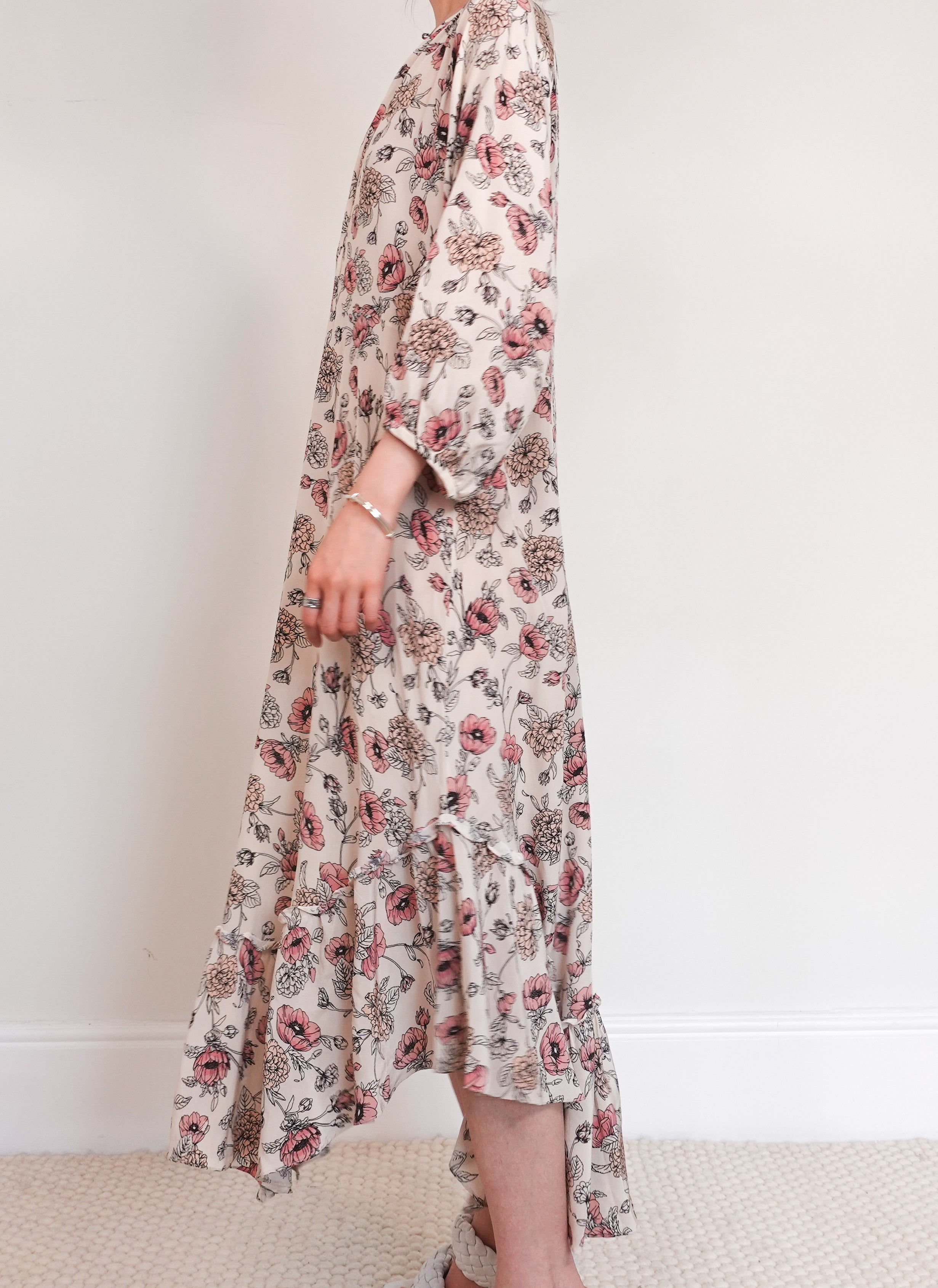 Cream floral midi dress