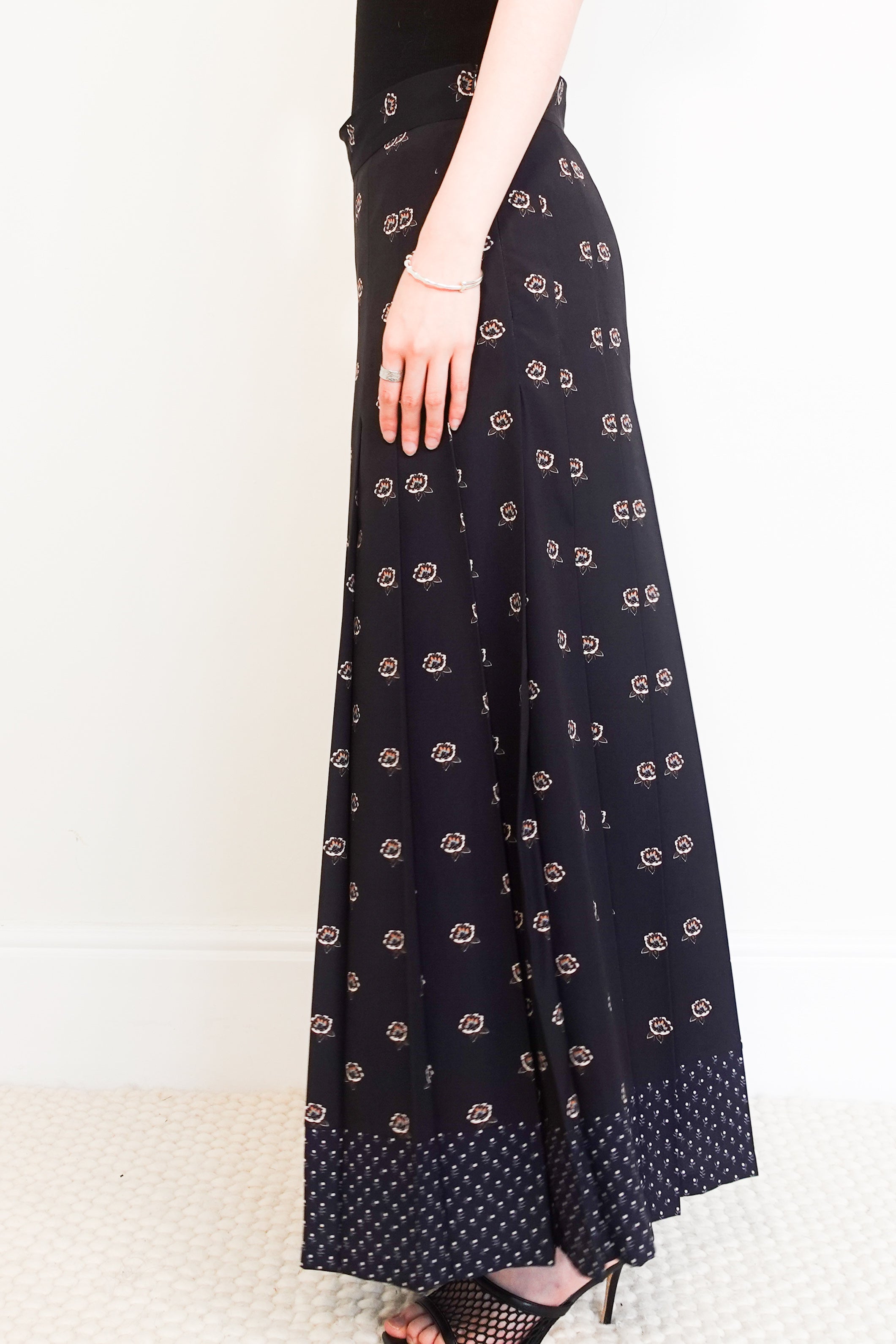 Navy Ariel pleat midi skirt