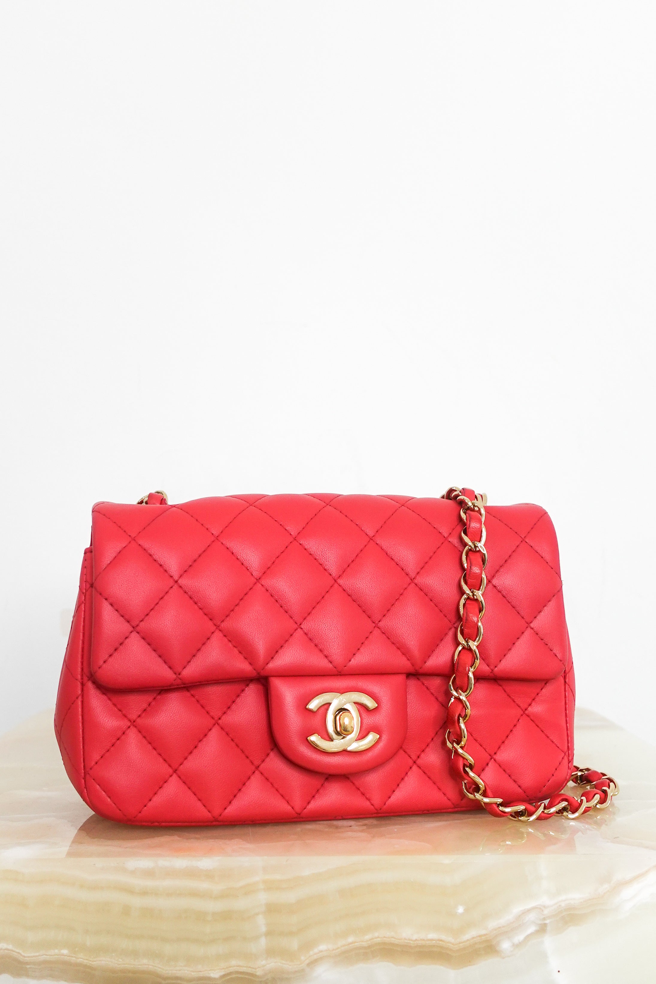 Red mini flap bag RRP £4550