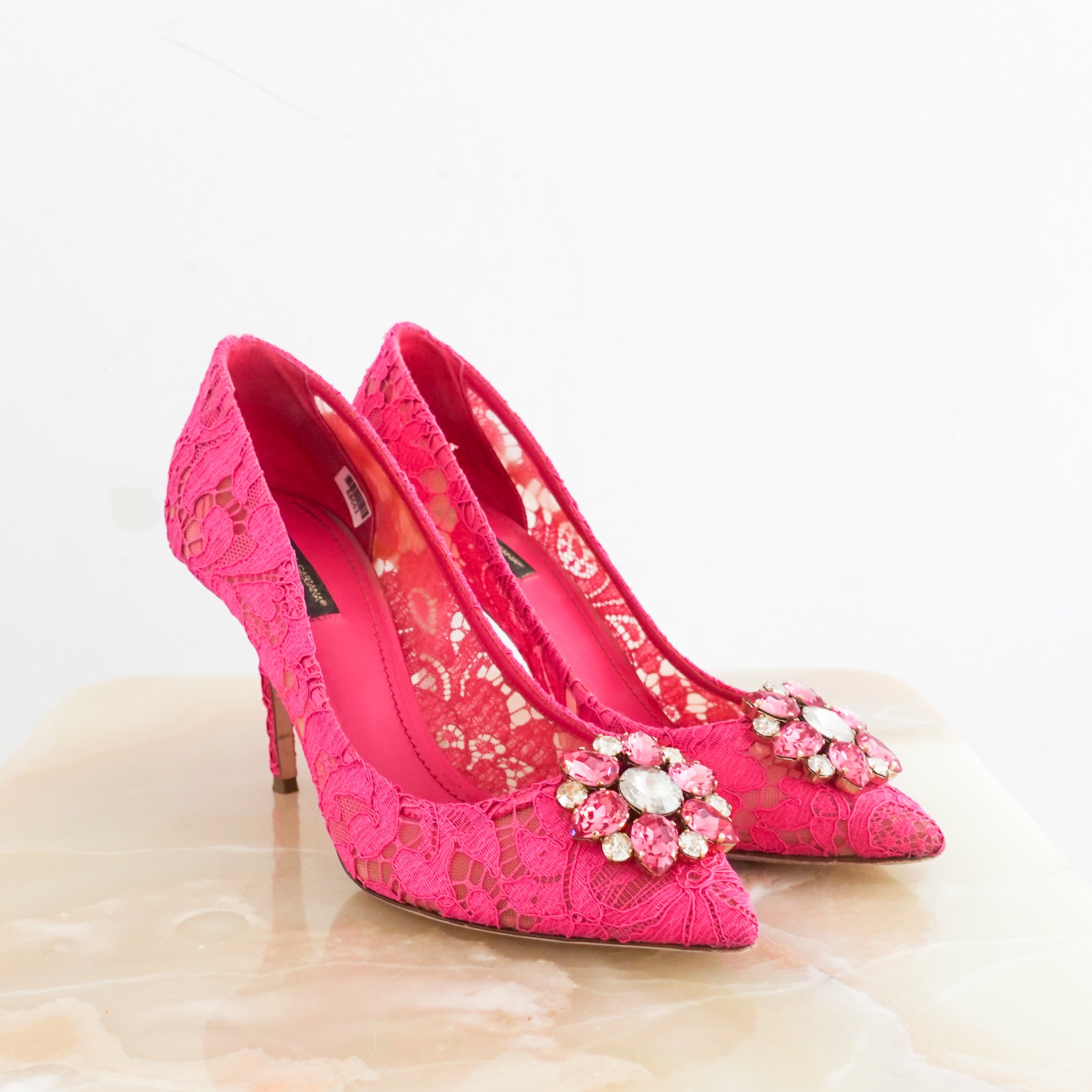 Pink lace crystal brooch pumps RRP £825