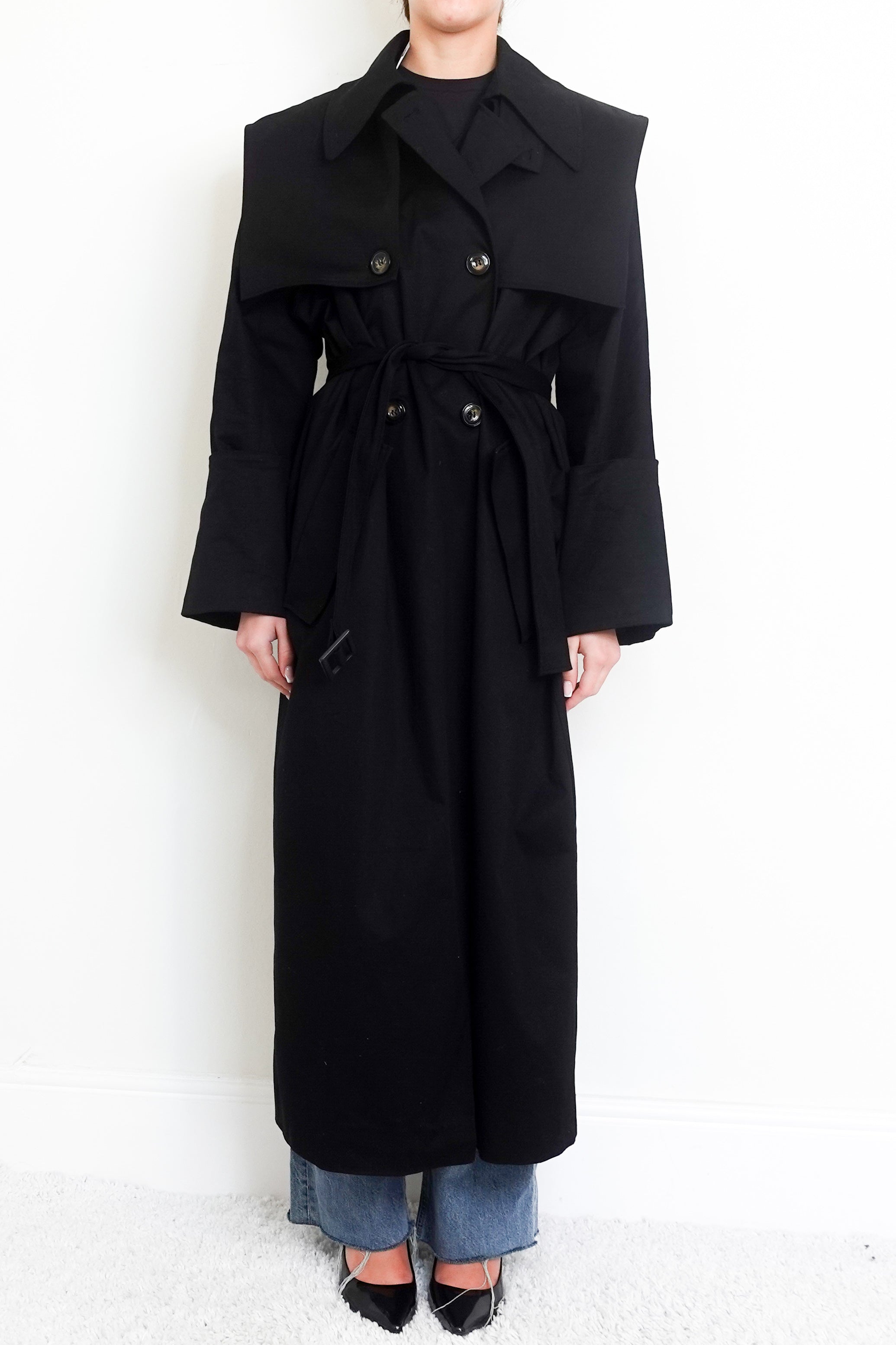 Black trench coat RRP £720