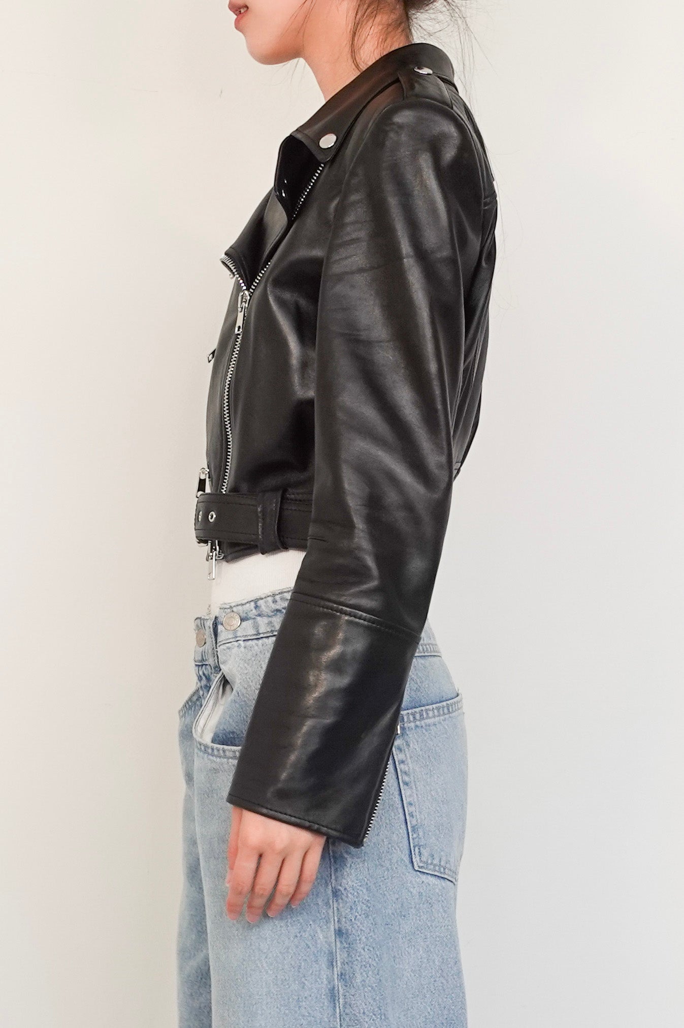 Cropped belted leather biker jacket RRP £3490