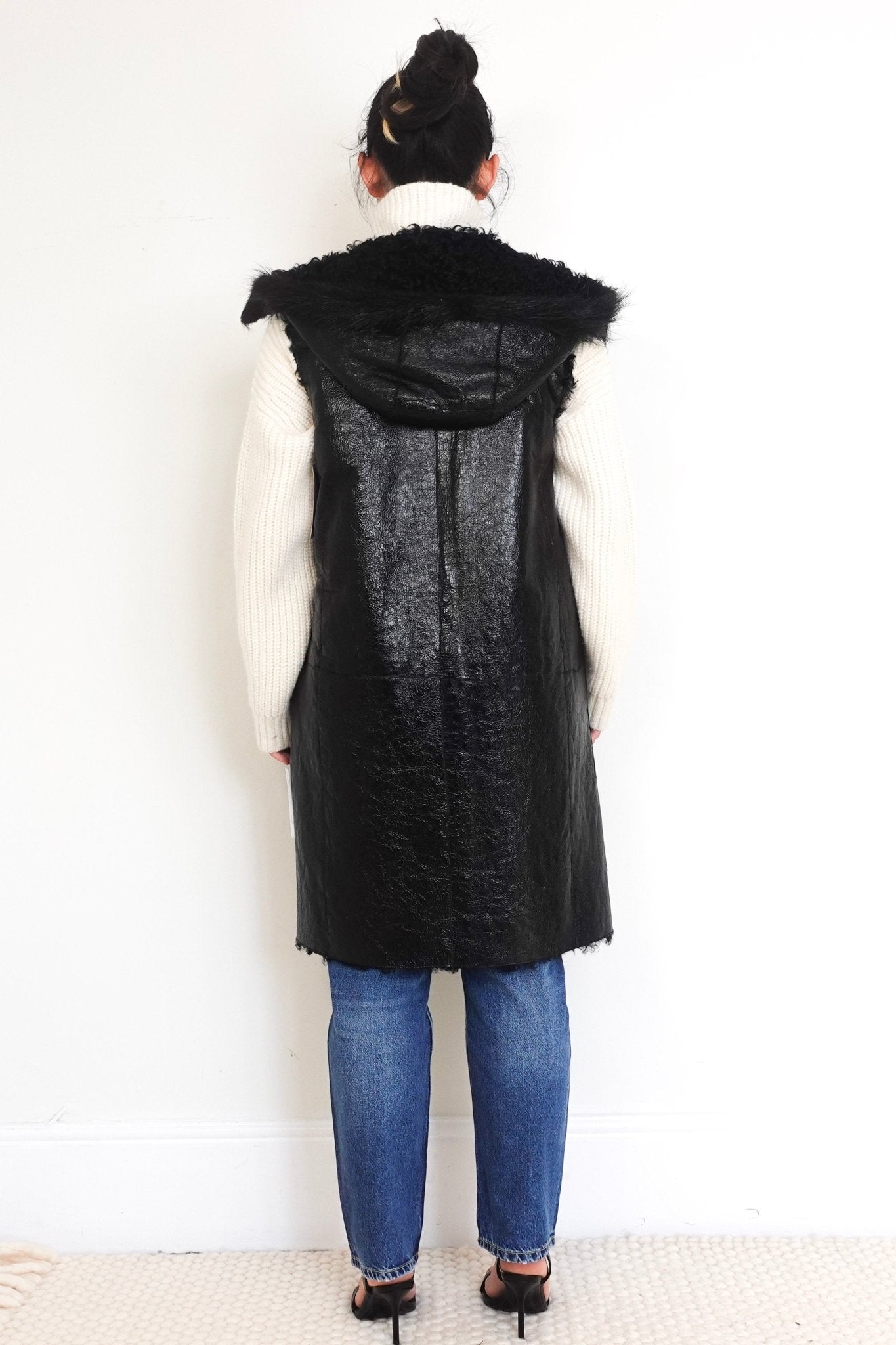 Authentic Prada Black Hooded Leather Sleeveless Jacket RRP £2,000 | Preloved Luxury Outerwear - Reloved Again
