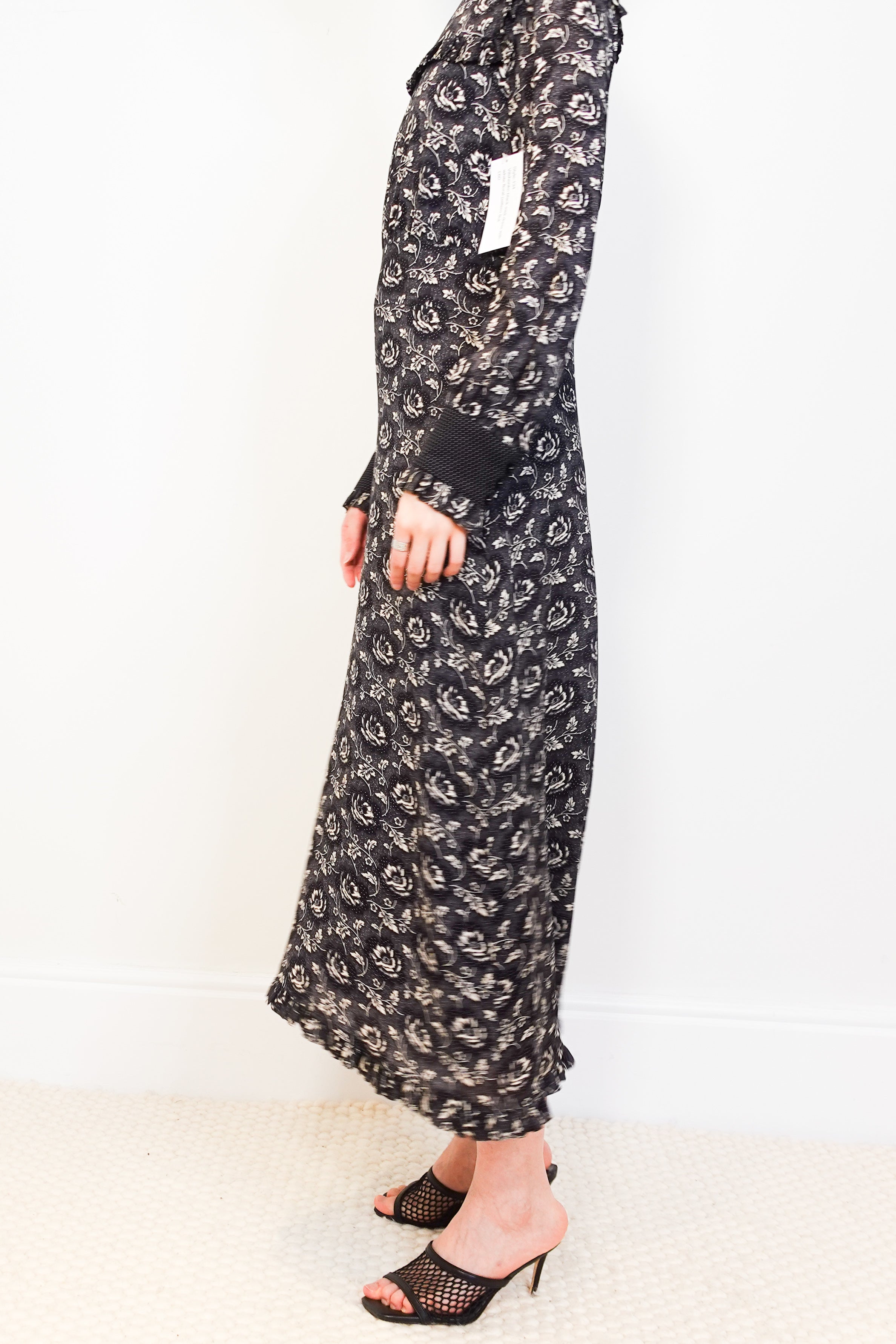 Black midi dress with white floral print RRP £350