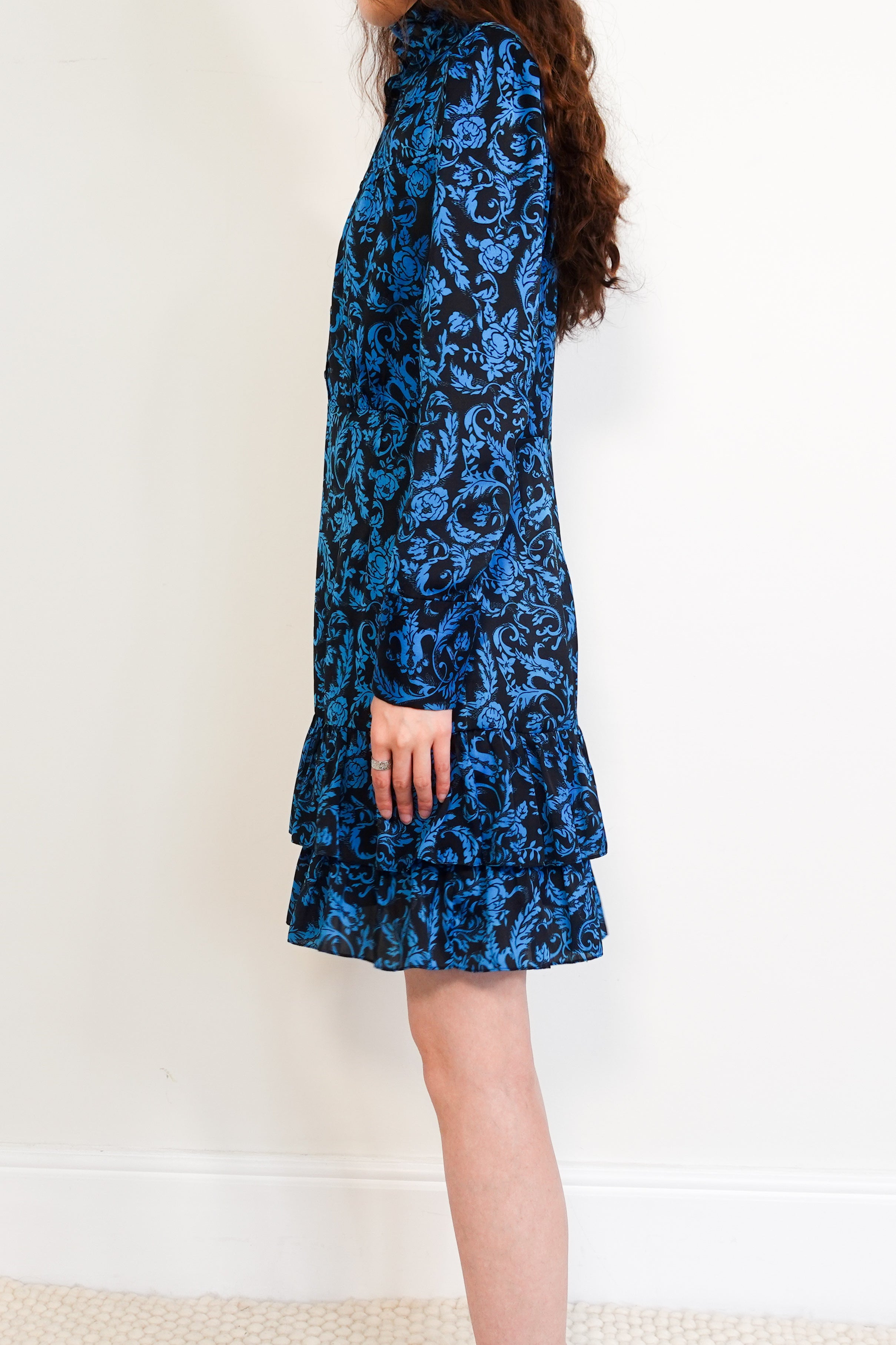 Blue and black floral knee length dress RRP £250