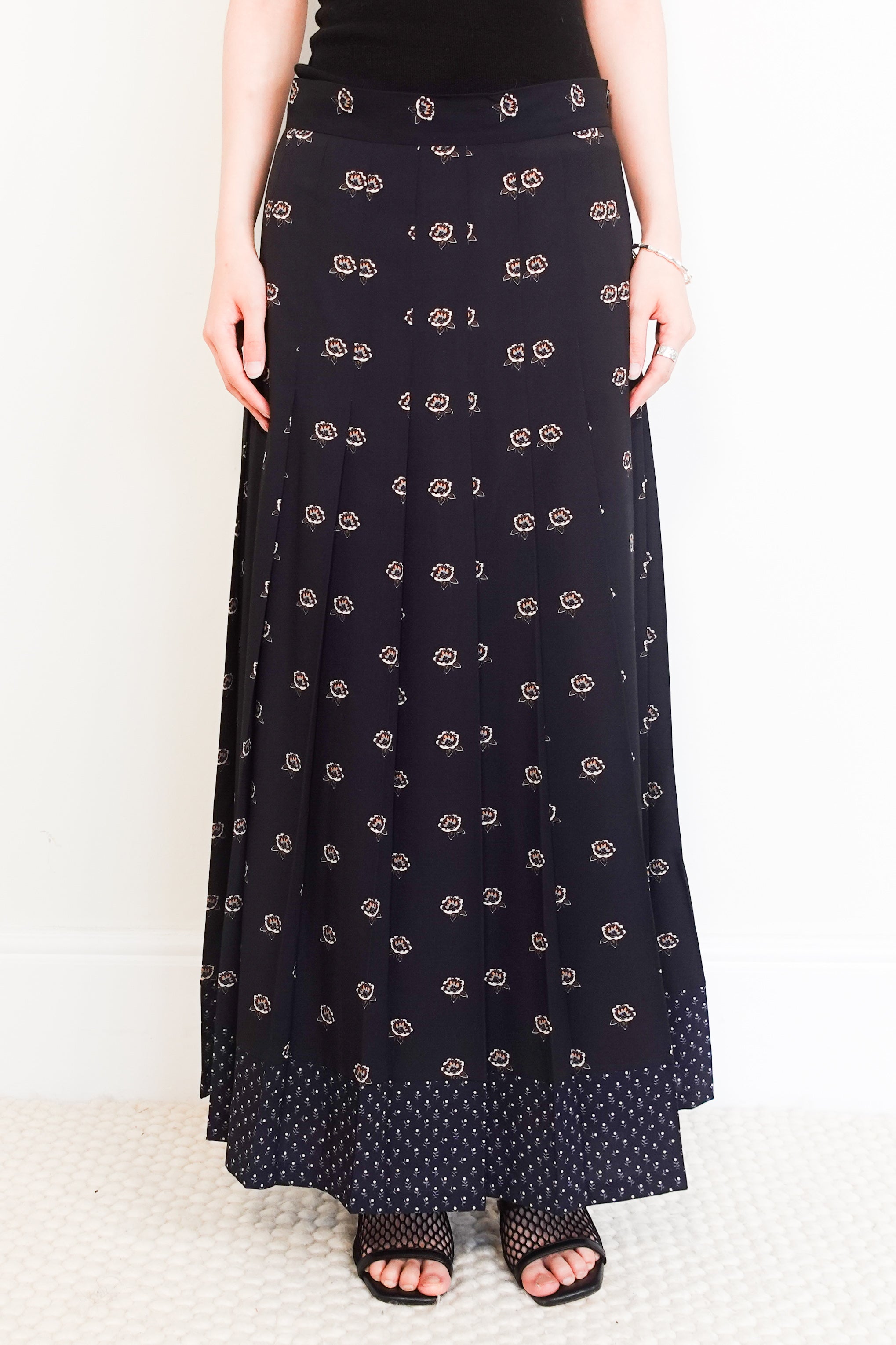 Navy Ariel pleat midi skirt