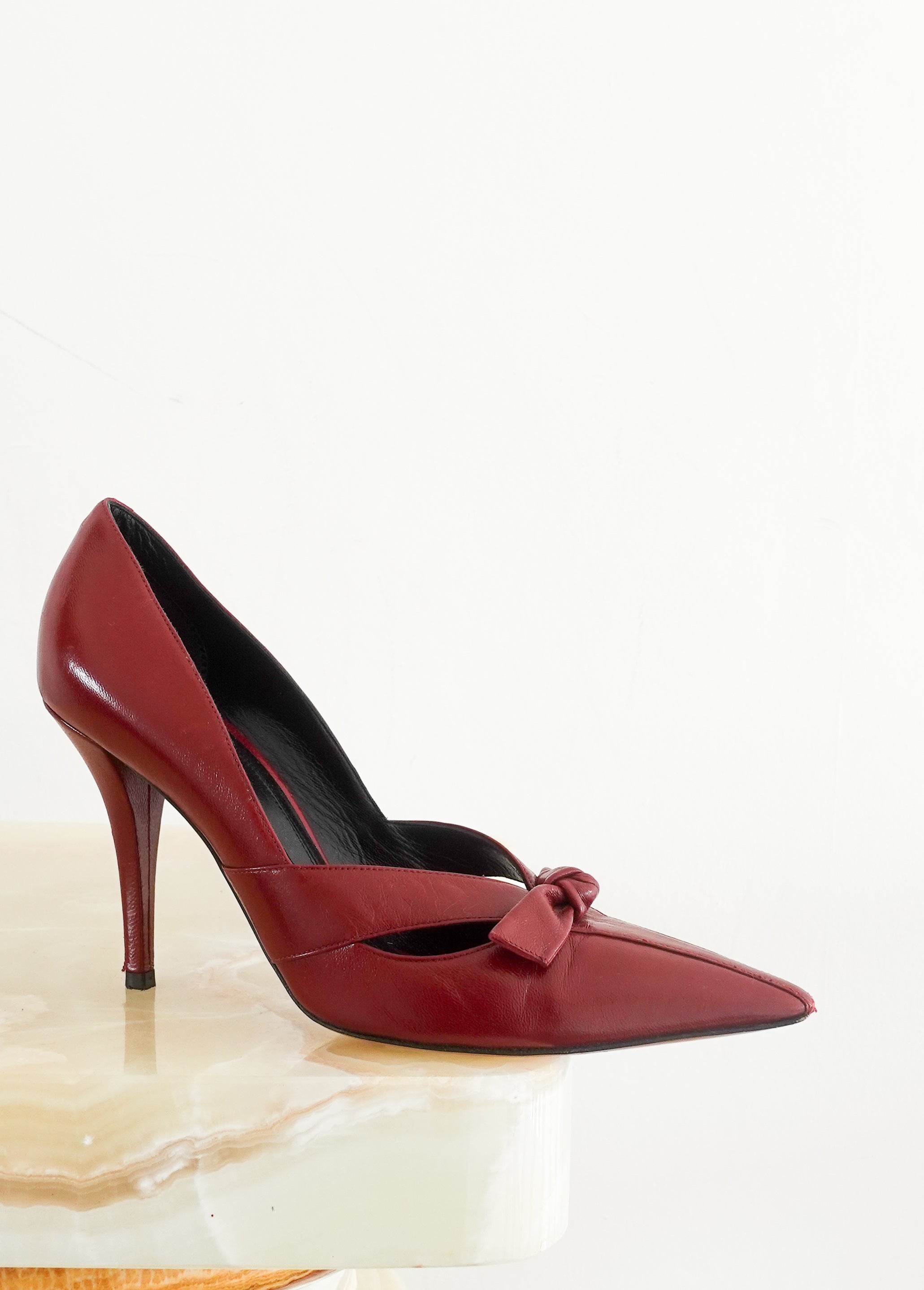 Deep red bow tie heels RRP £135