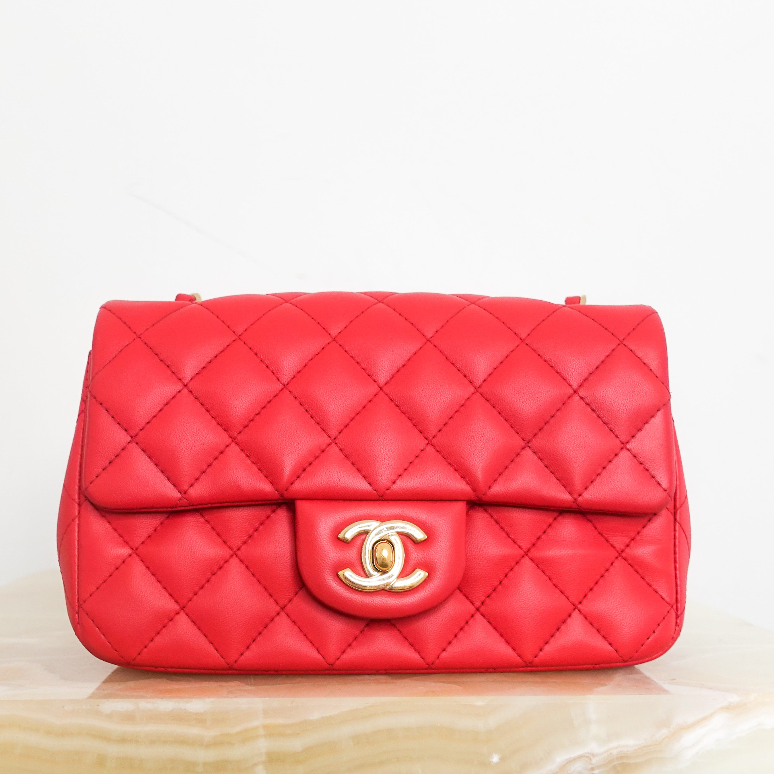 Red mini flap bag RRP £4550