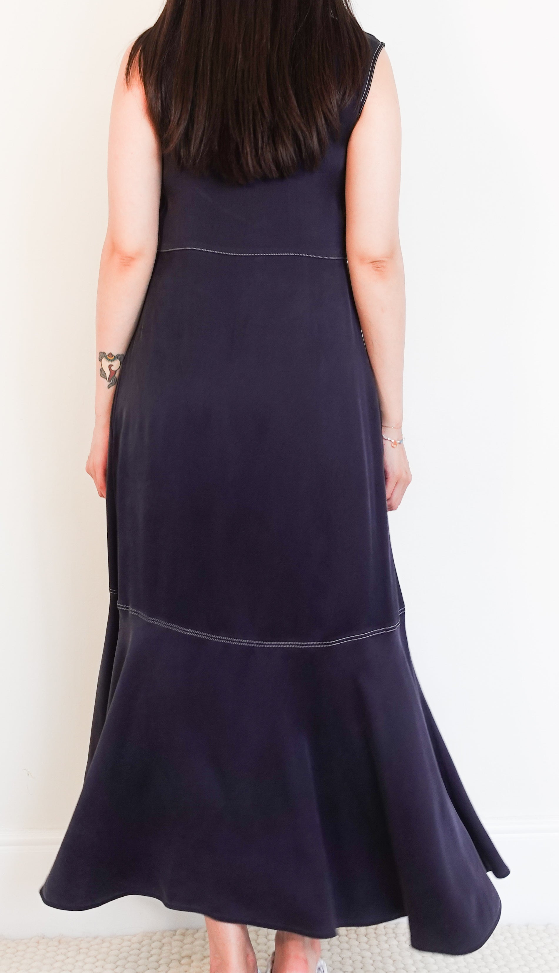 Navy silk sleeveless maxi dress