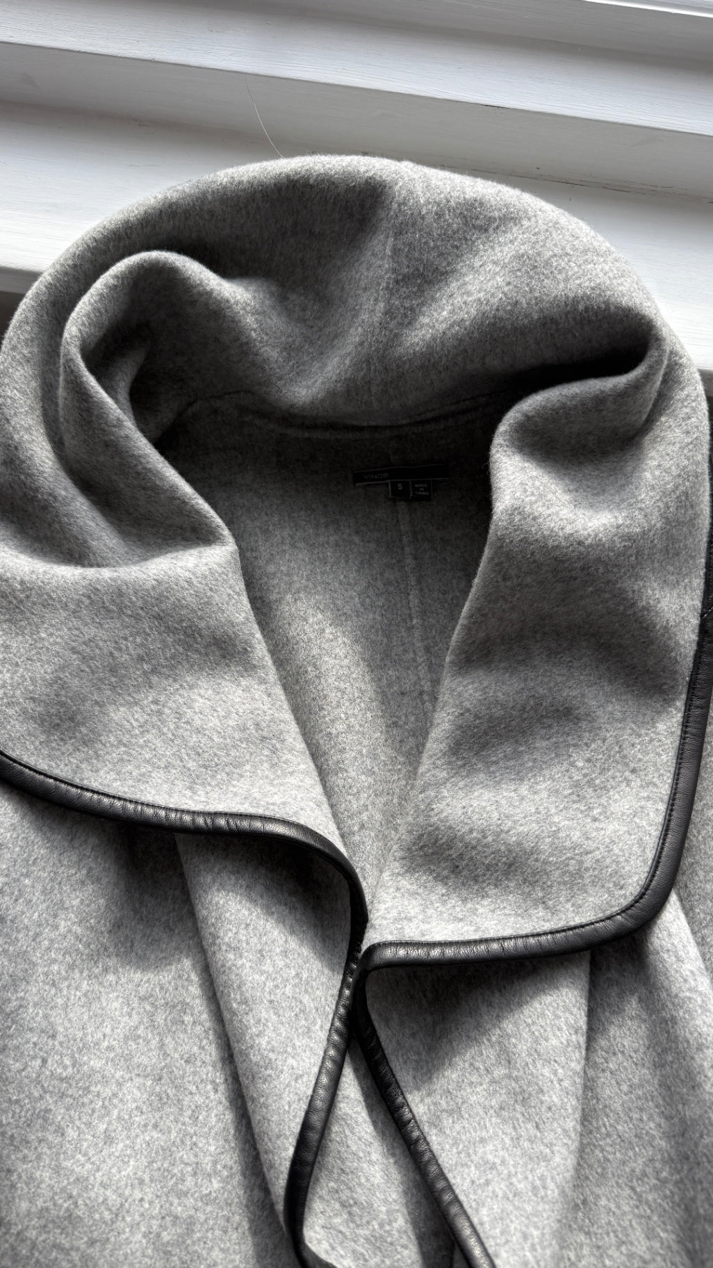 Vince grey wrap grey coat leather trim S RRP £699