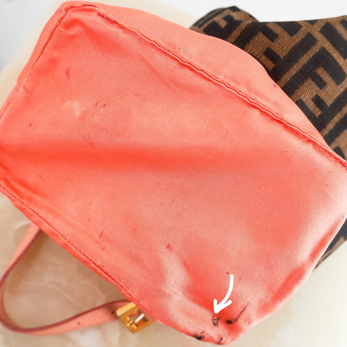 Fendi Round Flap Baguette Zucca Canvas Bag with Crystal Flower Buckle North South RRP (£2,200) | Authentic Preloved - Reloved Again