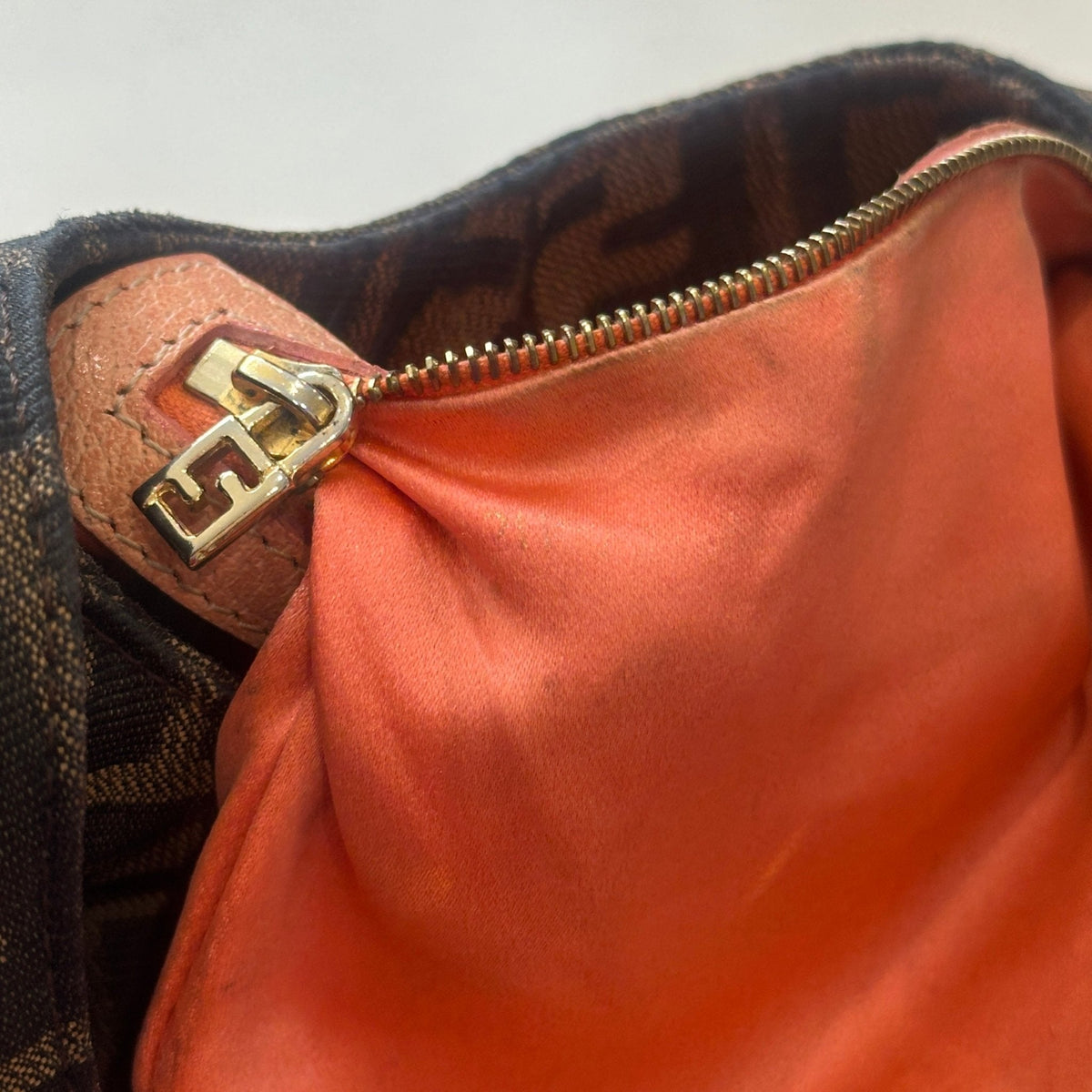 Fendi Round Flap Baguette Zucca Canvas Bag with Crystal Flower Buckle North South RRP (£2,200) | Authentic Preloved - Reloved Again