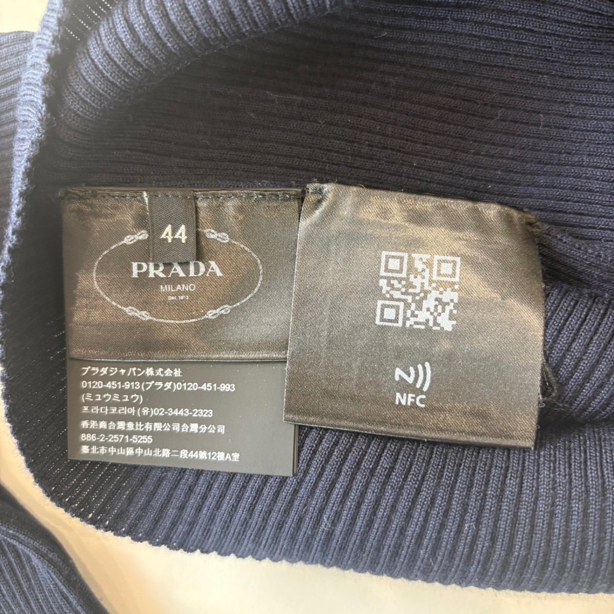 Prada Navy Ribbed Knit Wool Sweater