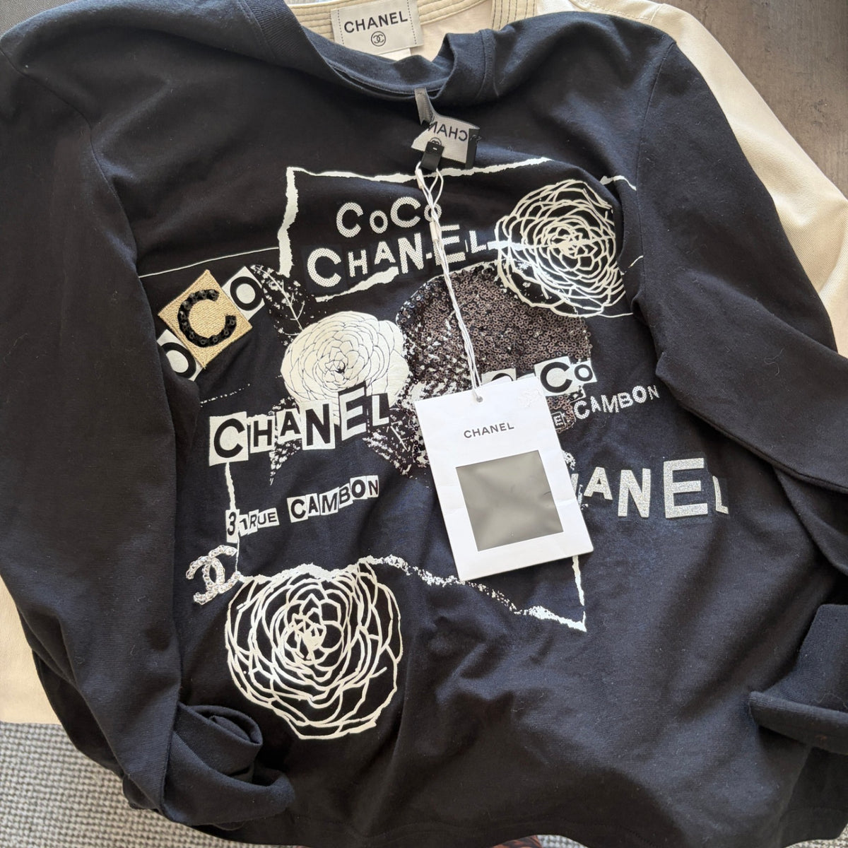 Chanel Camellia Coco Mark Sequin Graphic Long Sleeve Top RRP £1.6k